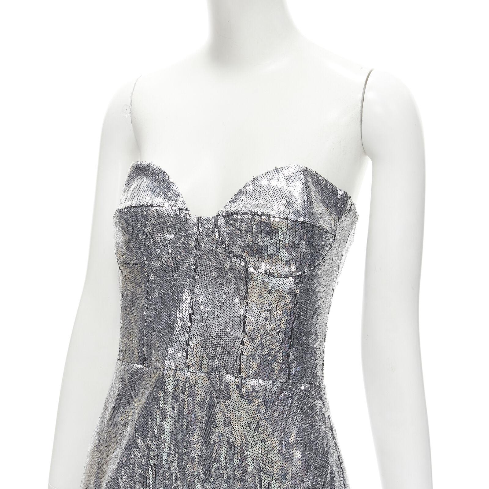 GIUSEPPE DI MORABITO LUISAVIAROMA silver sequins ruffle skirt dress IT38 XS In Excellent Condition In Hong Kong, NT