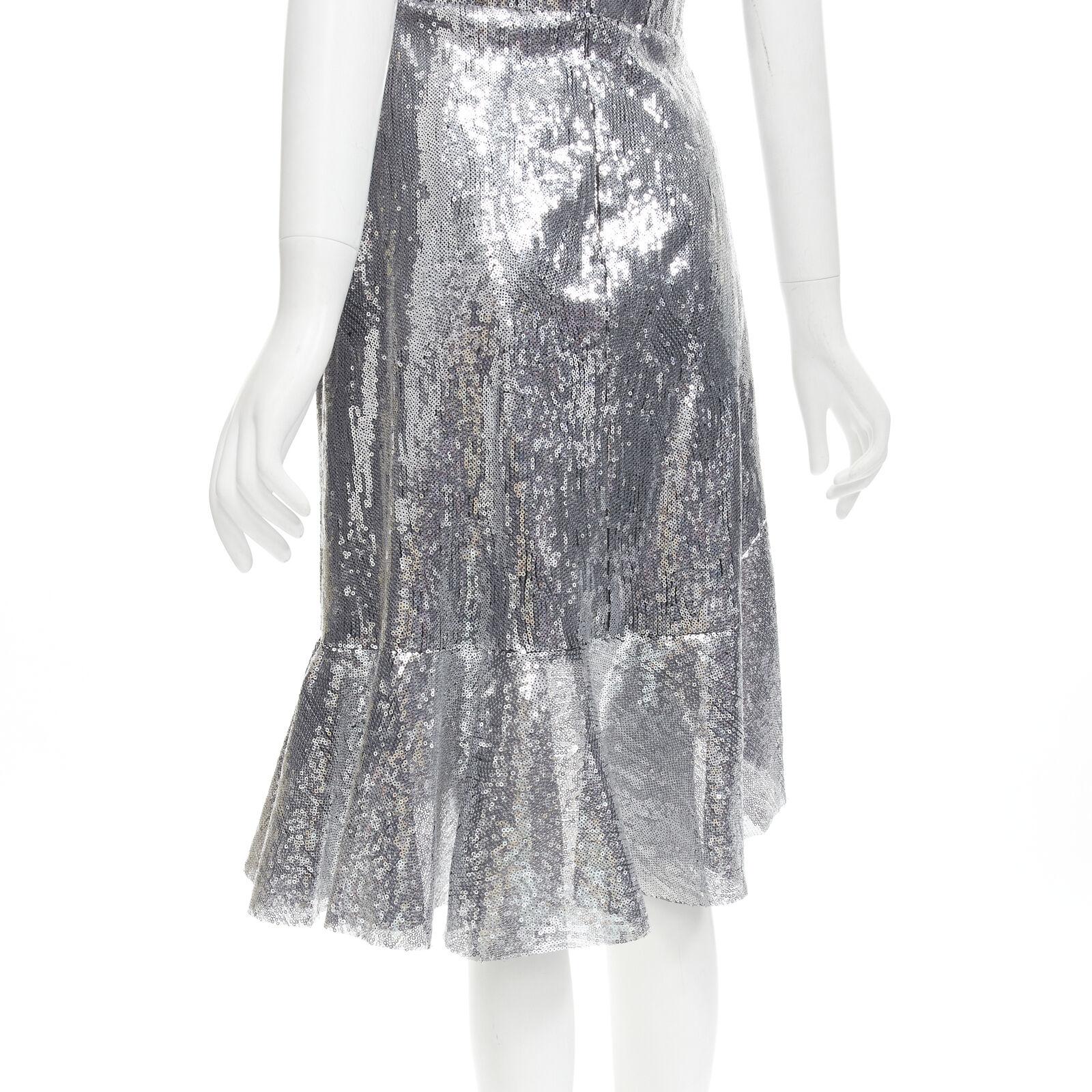 Women's GIUSEPPE DI MORABITO LUISAVIAROMA silver sequins ruffle skirt dress IT38 XS For Sale