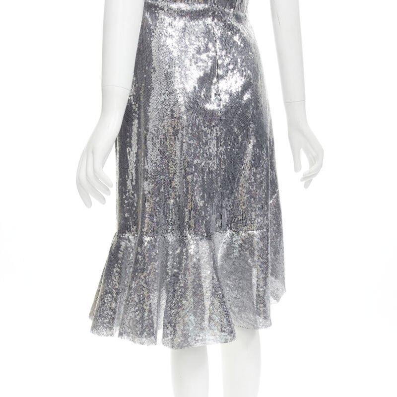 GIUSEPPE DI MORABITO LUISAVIAROMA silver sequins ruffle skirt dress IT38 XS 3