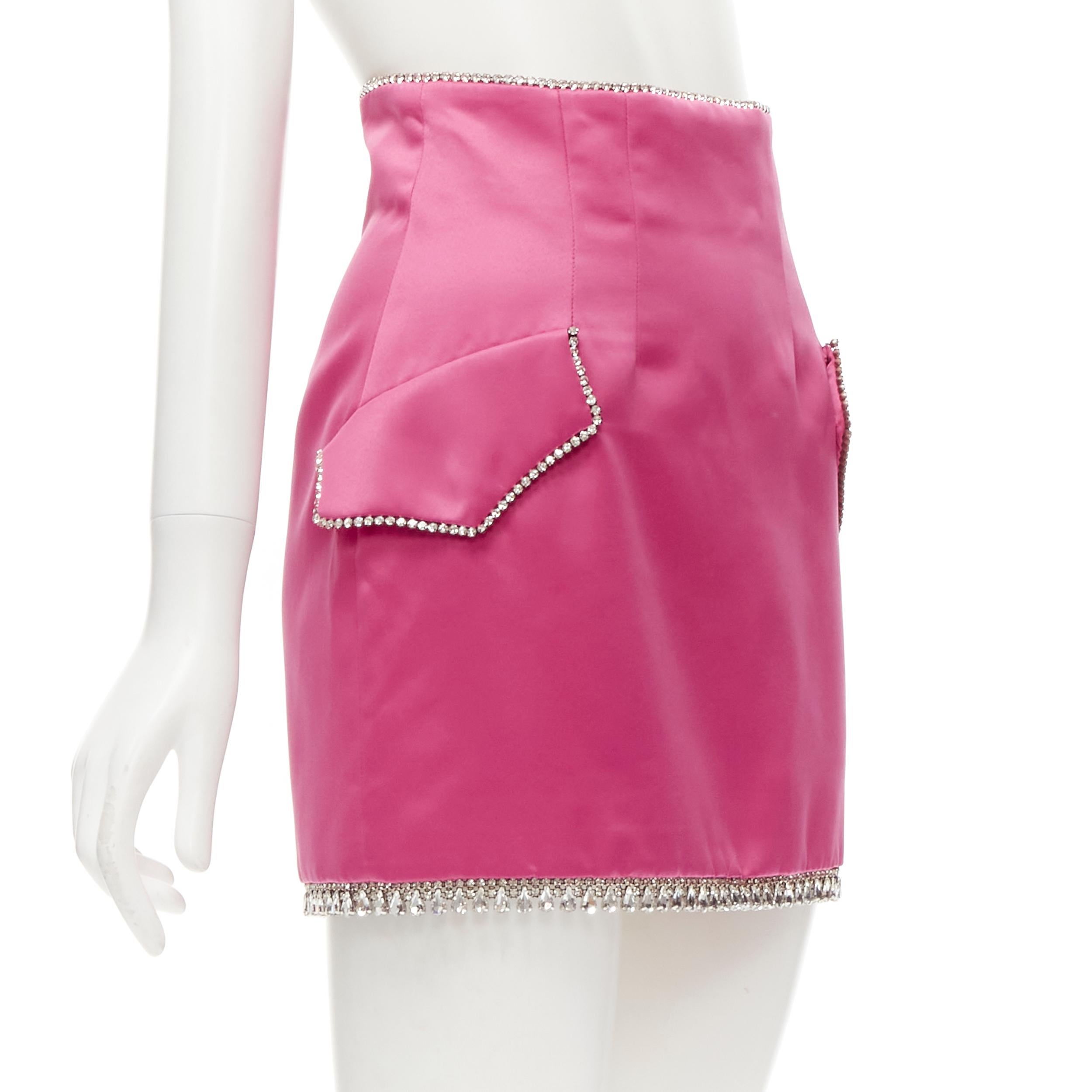 GIUSEPPE DI MORABITO rosafarbener Minirock mit Strasssteinen aus Satin IT38 XS (Pink) im Angebot