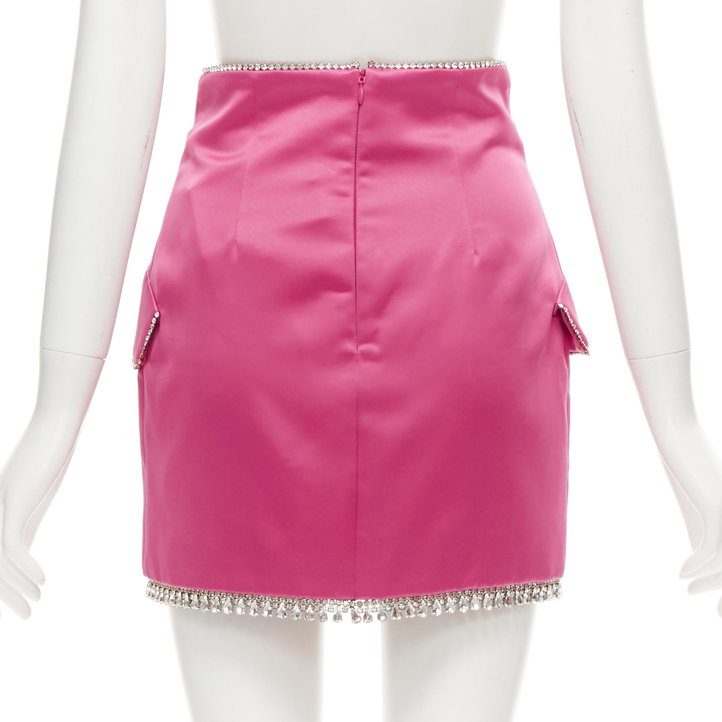 Women's GIUSEPPE DI MORABITO pink satin bling crystal rhinestone mini skirt IT38 XS For Sale
