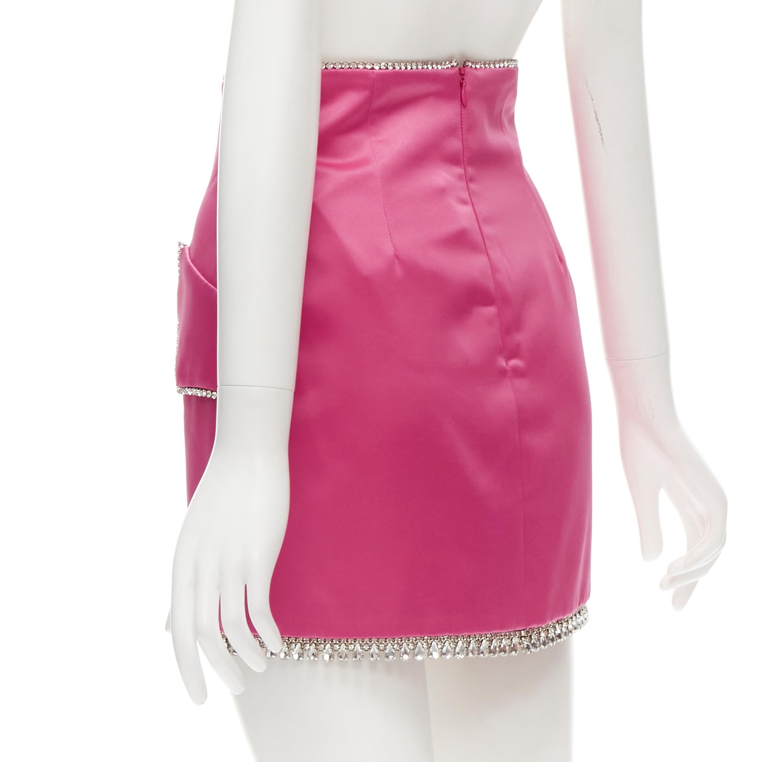 GIUSEPPE DI MORABITO pink satin bling crystal rhinestone mini skirt IT38 XS For Sale 1