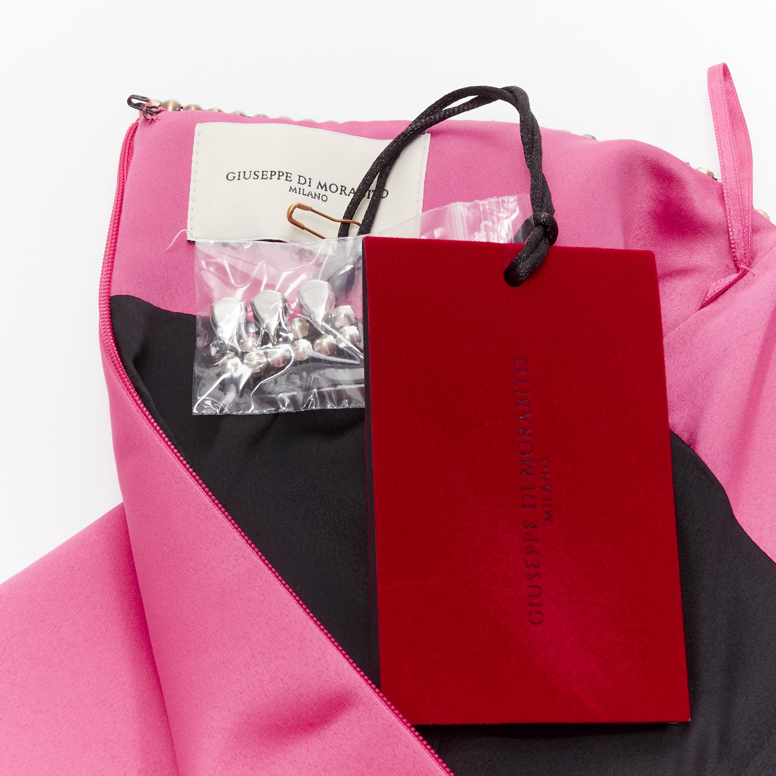 GIUSEPPE DI MORABITO rosafarbener Minirock mit Strasssteinen aus Satin IT38 XS im Angebot 3