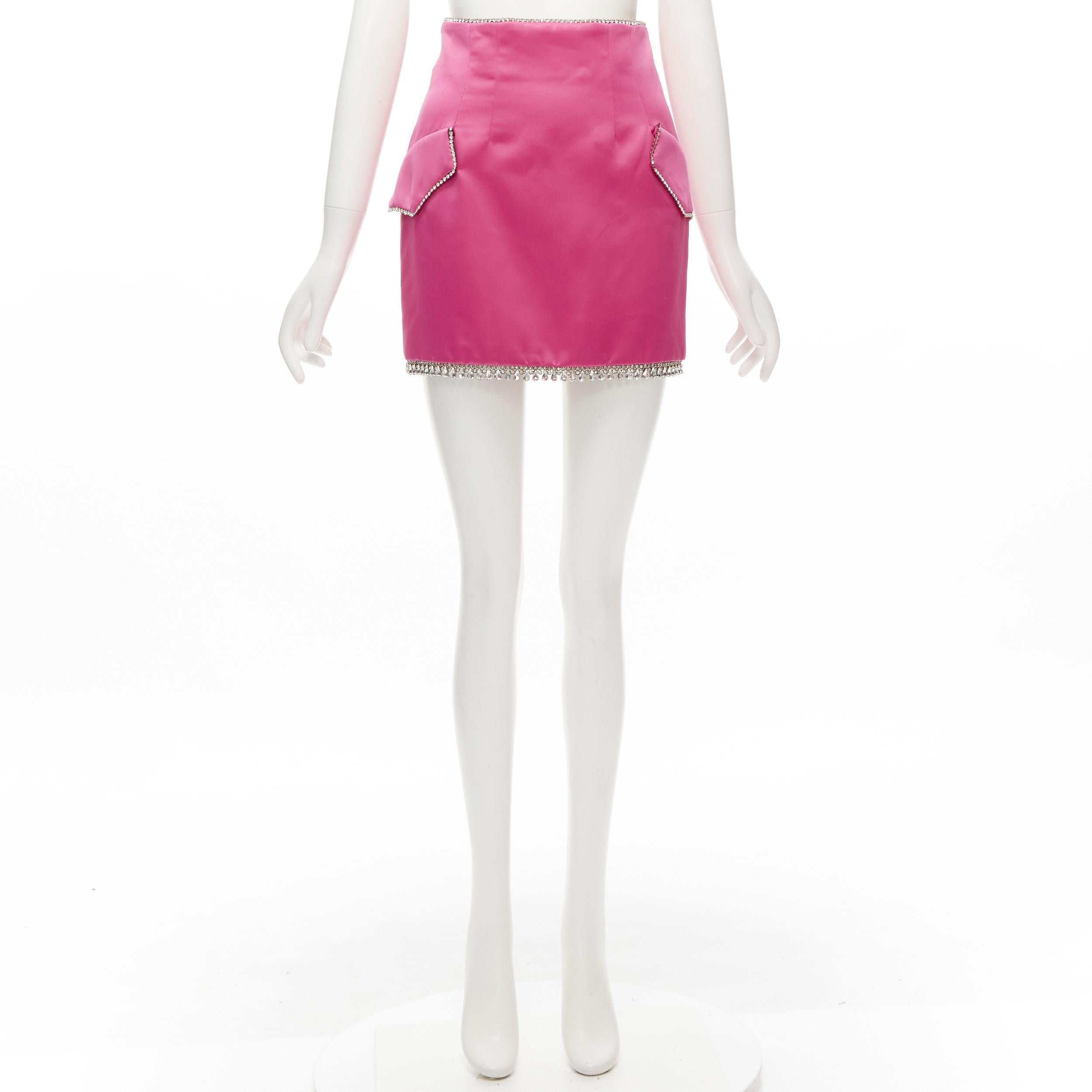 GIUSEPPE DI MORABITO pink satin bling crystal rhinestone mini skirt IT38 XS For Sale 4