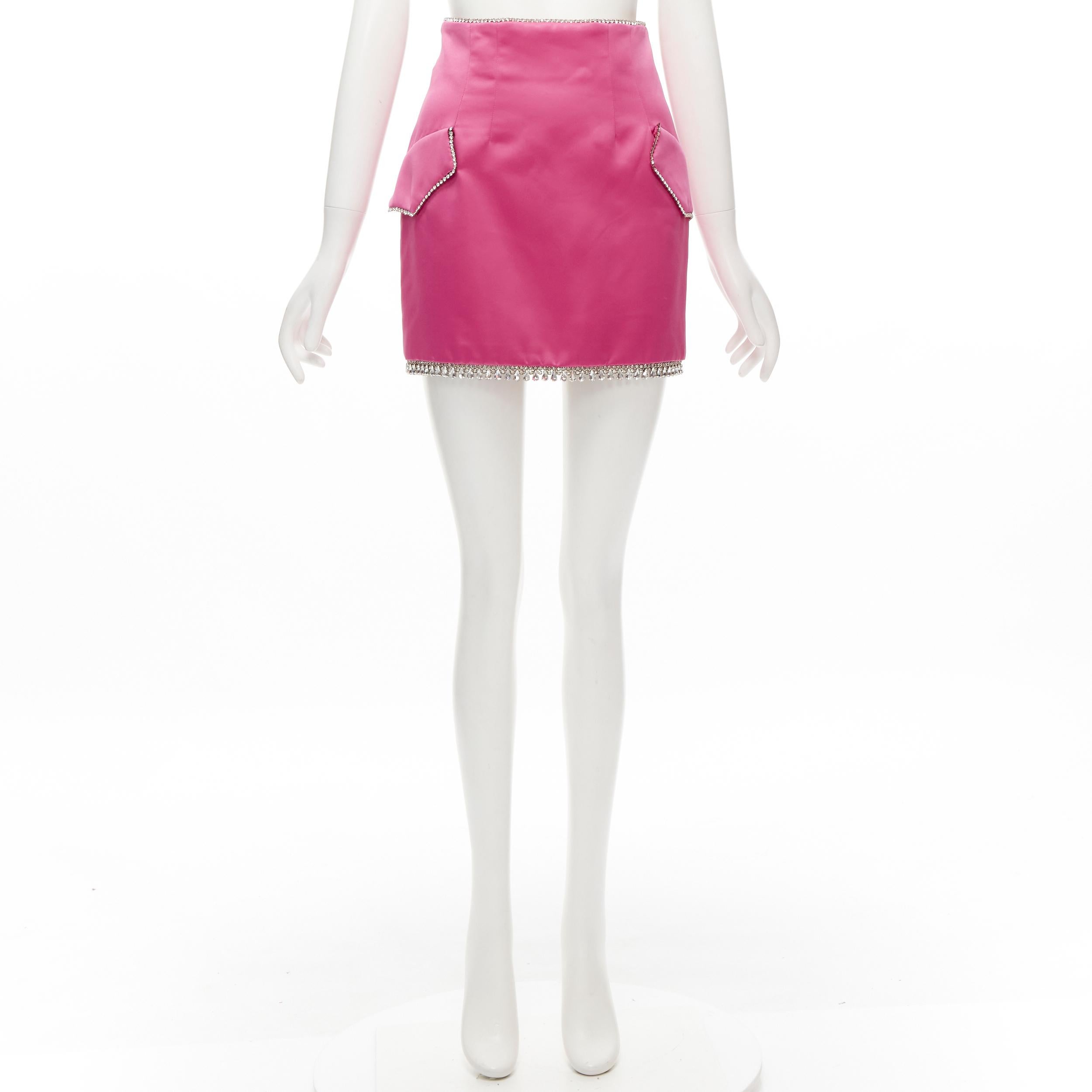 GIUSEPPE DI MORABITO rosafarbener Minirock mit Strasssteinen aus Satin IT38 XS im Angebot 4