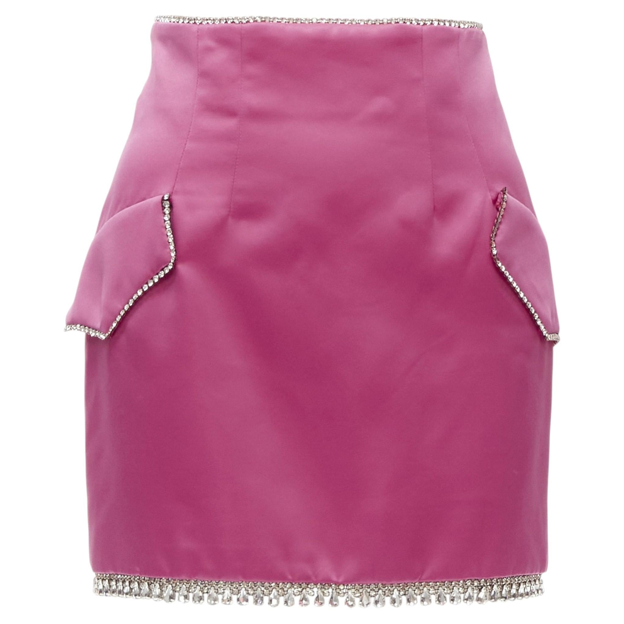GIUSEPPE DI MORABITO pink satin bling crystal rhinestone mini skirt IT38 XS For Sale