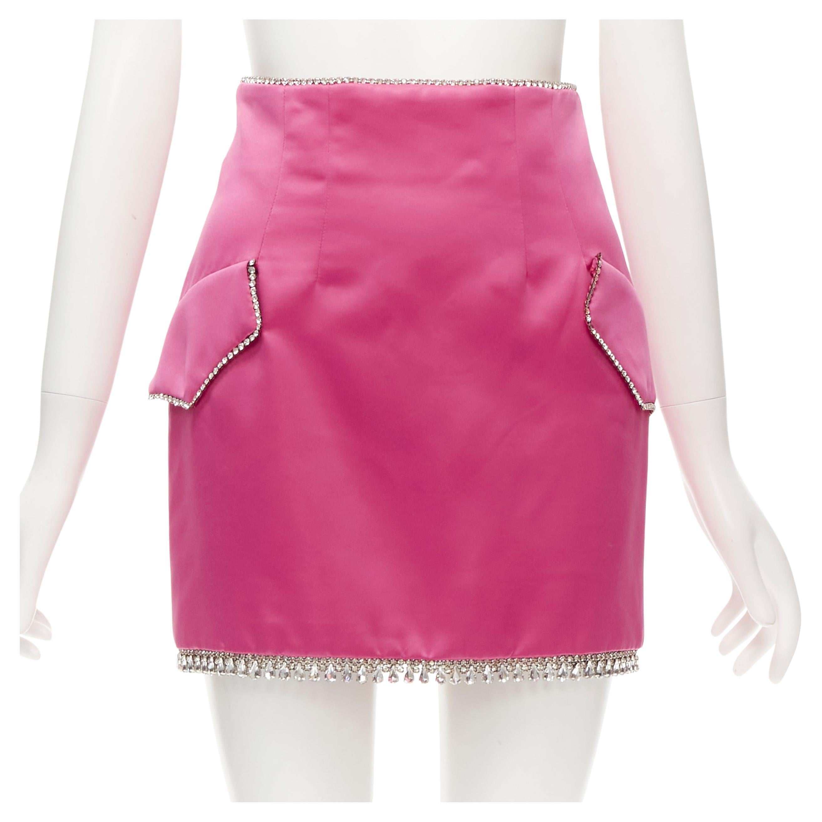 GIUSEPPE DI MORABITO pink satin bling crystal rhinestone mini skirt IT38 XS For Sale
