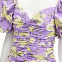 GIUSEPPE DI MORABITO purple yellow rose ruched puff sleeve mini dress IT38 XS