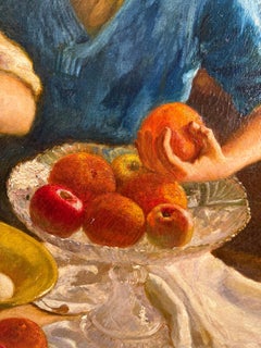 Interior Scene with Two Boys, Oil on Canvas, Signed, Framed, 1890s