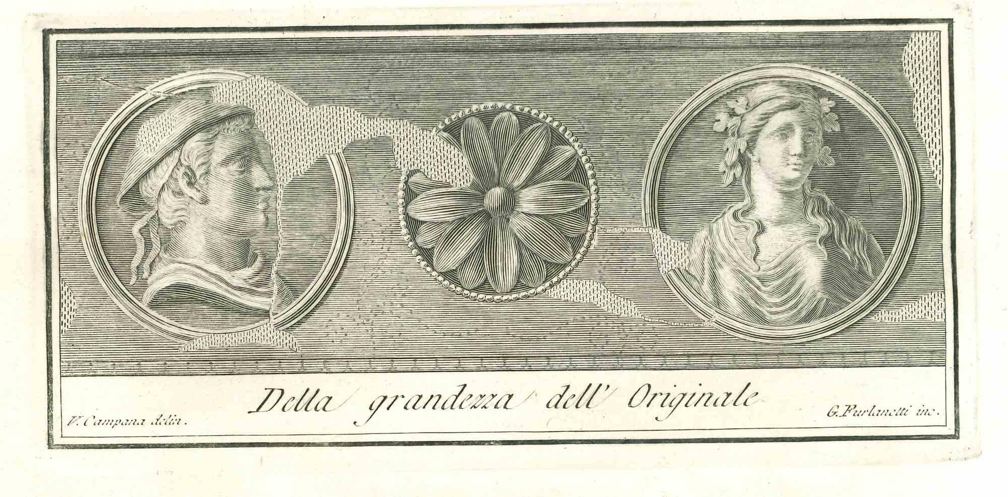 Giuseppe Furlanetti Figurative Print - Ancient Roman Fresco - Etching by G. Furlanetti - 18th Century