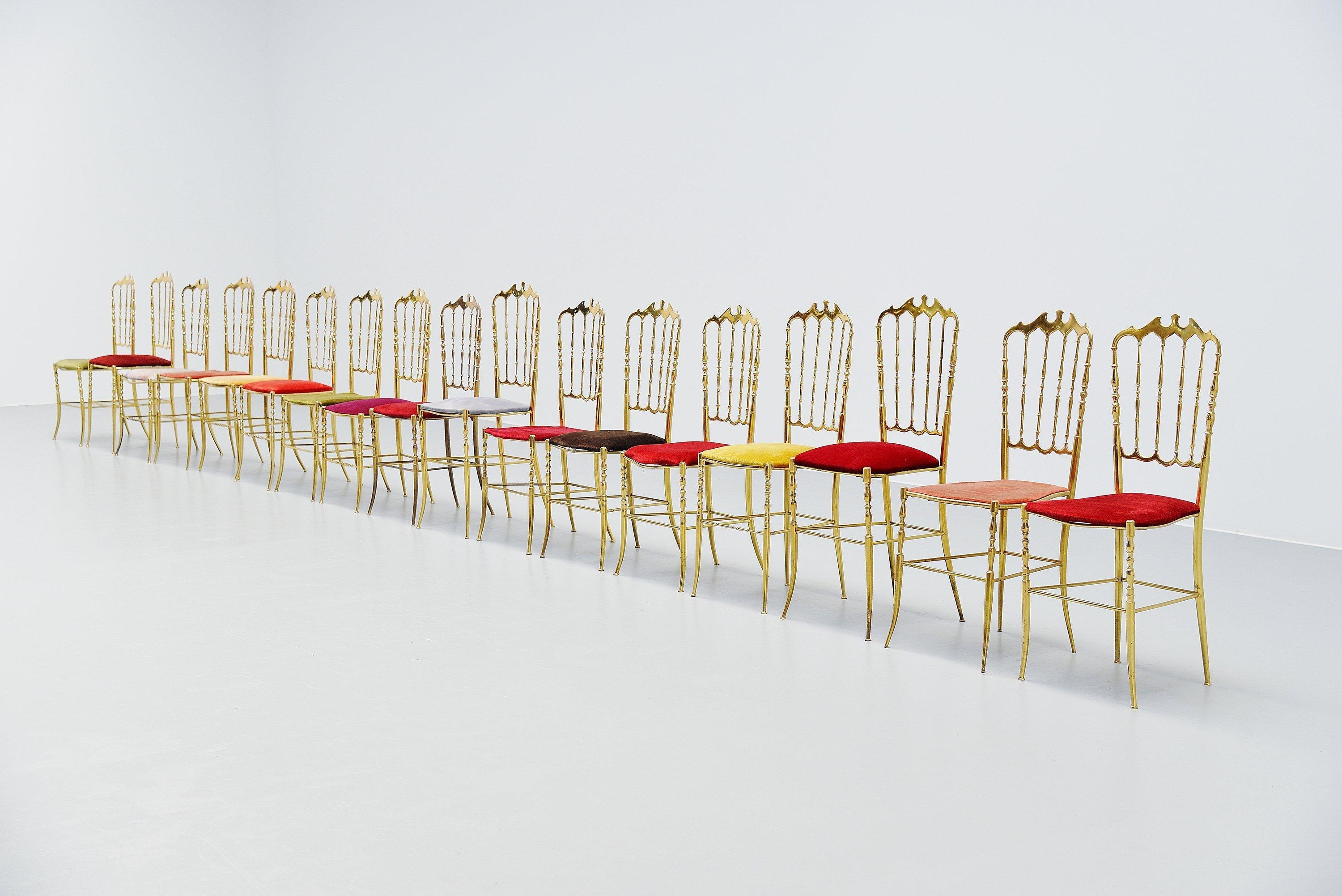 Brass Giuseppe Gaetano Descalzi Chiavari Dining Chairs Set, Italy, 1960