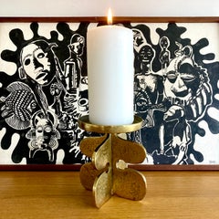 Giuseppe Gallo Vintage Brass Pillar Candleholder for Everhan, 1960s