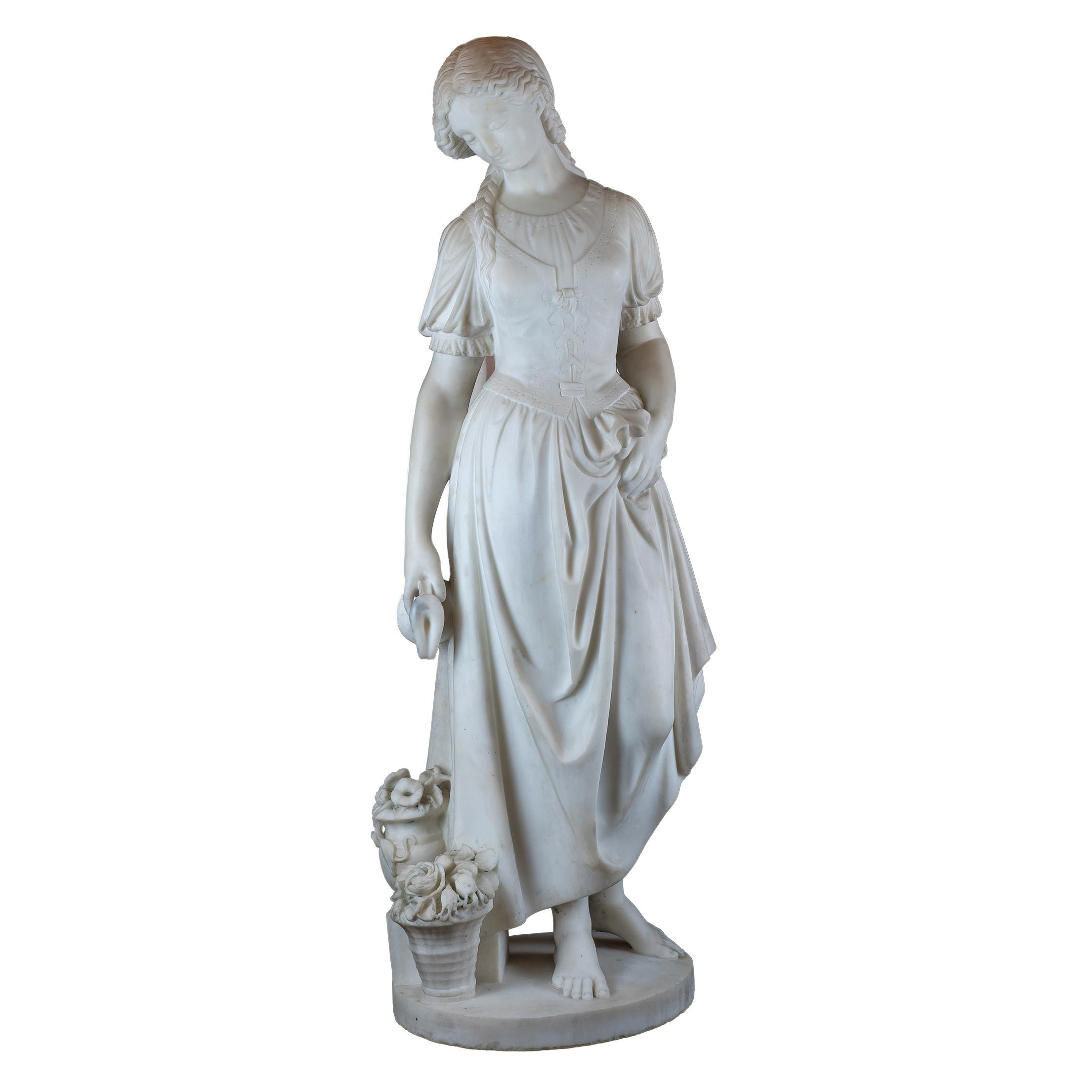 Giuseppe Gambogi Figurative Sculpture - Italian Marble Sculpture Statue of a Young Beauty