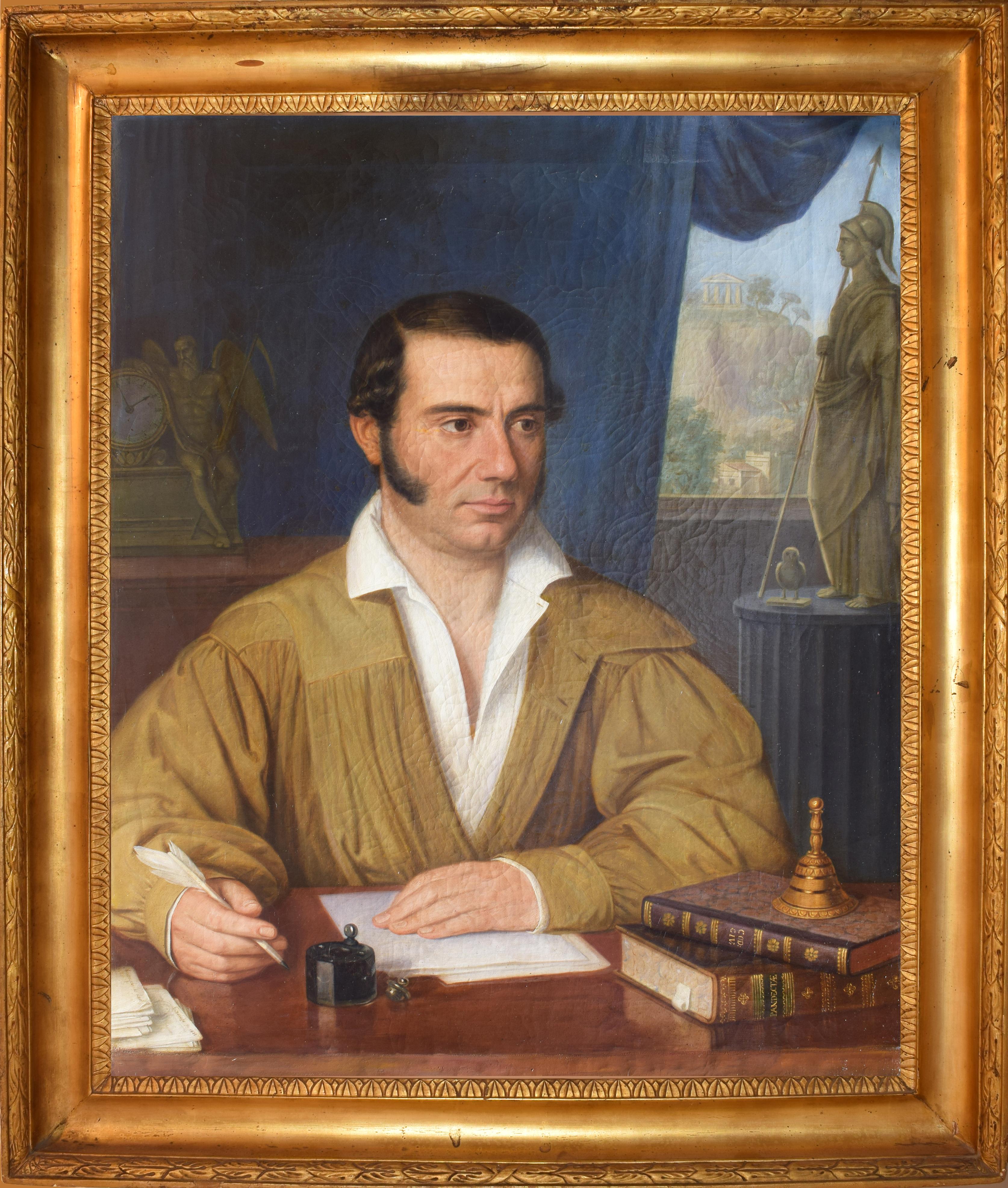 Portrait of a lawman in his study - Painting by Giuseppe Gandolfo