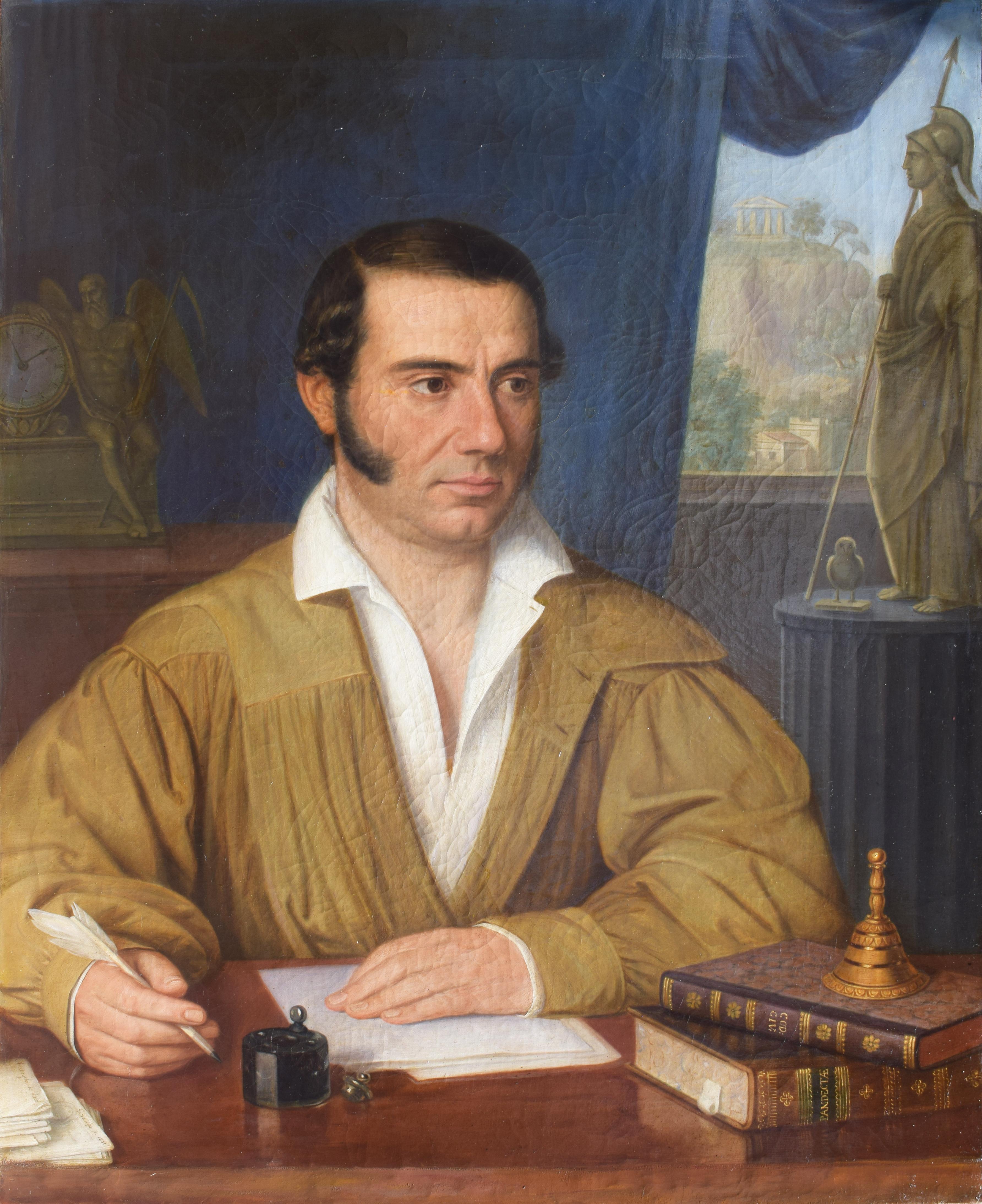 Giuseppe Gandolfo Portrait Painting – Porträt eines Gesetzeshüters in seinem Arbeitszimmer