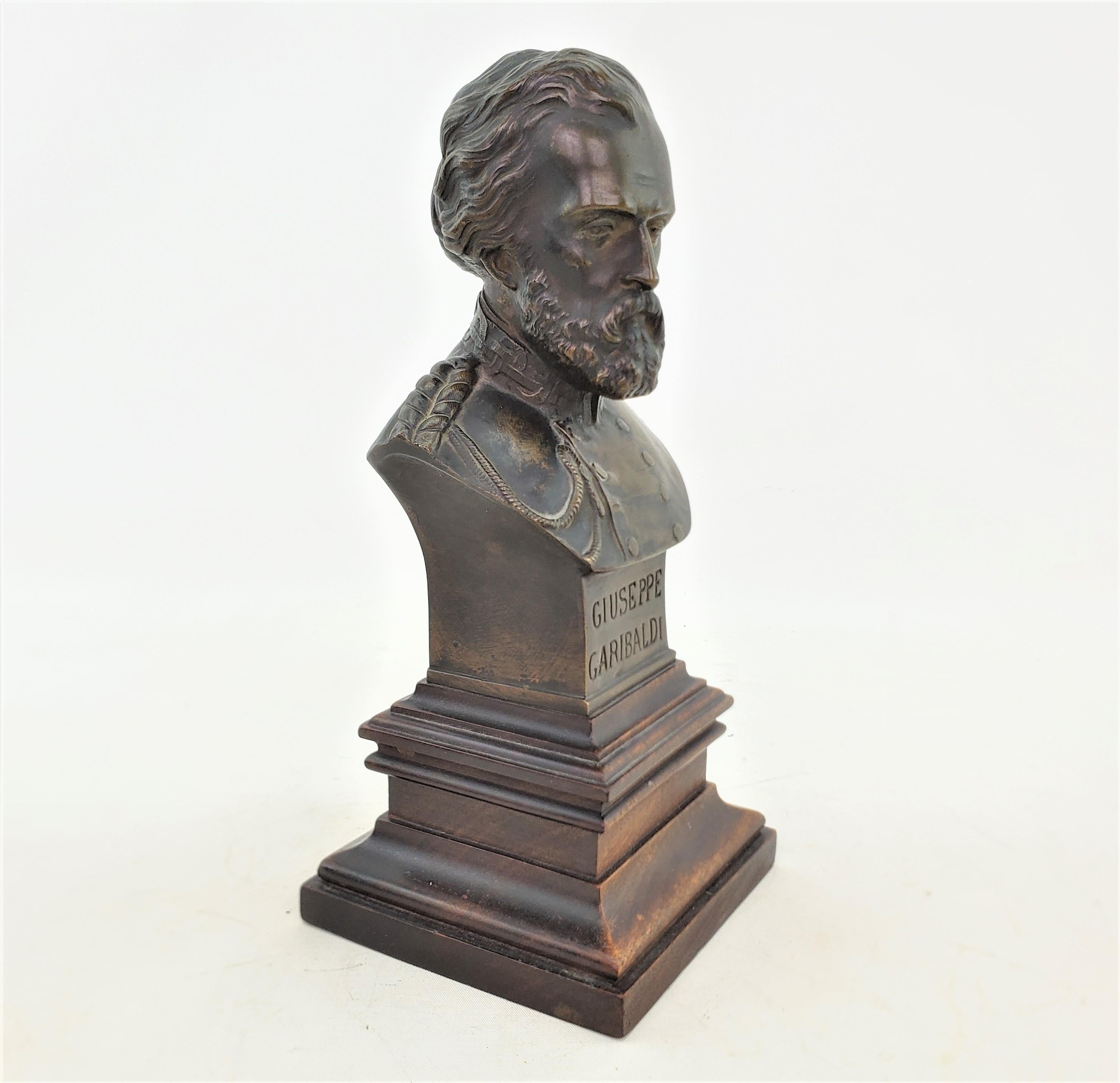 Late Victorian Giuseppe Garibaldi Antique Italian Bronze Bust or Sculpture on a Wooden Base