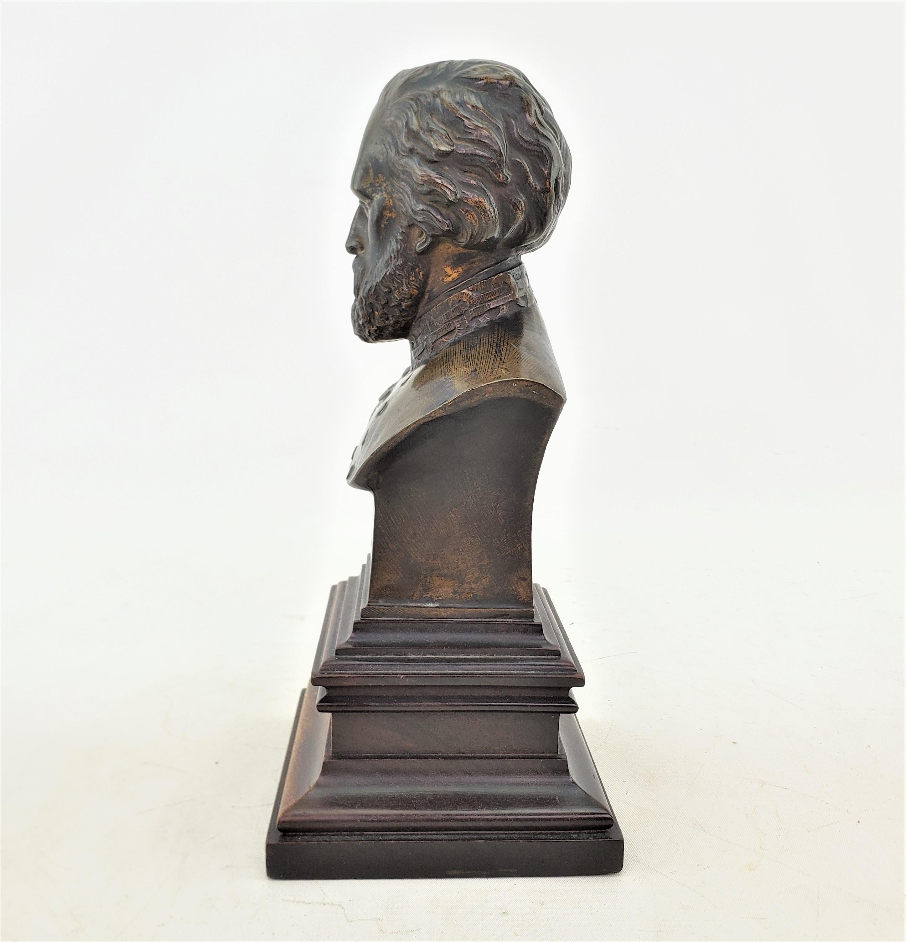 Cast Giuseppe Garibaldi Antique Italian Bronze Bust or Sculpture on a Wooden Base