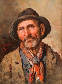 An Italian Man With Hat and Scarf by Italian Artist Giuseppe Giardinello