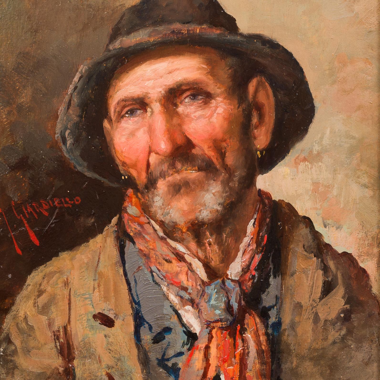 An Italian Man With Hat and Scarf by Italian Artist Giuseppe Giardinello For Sale 2