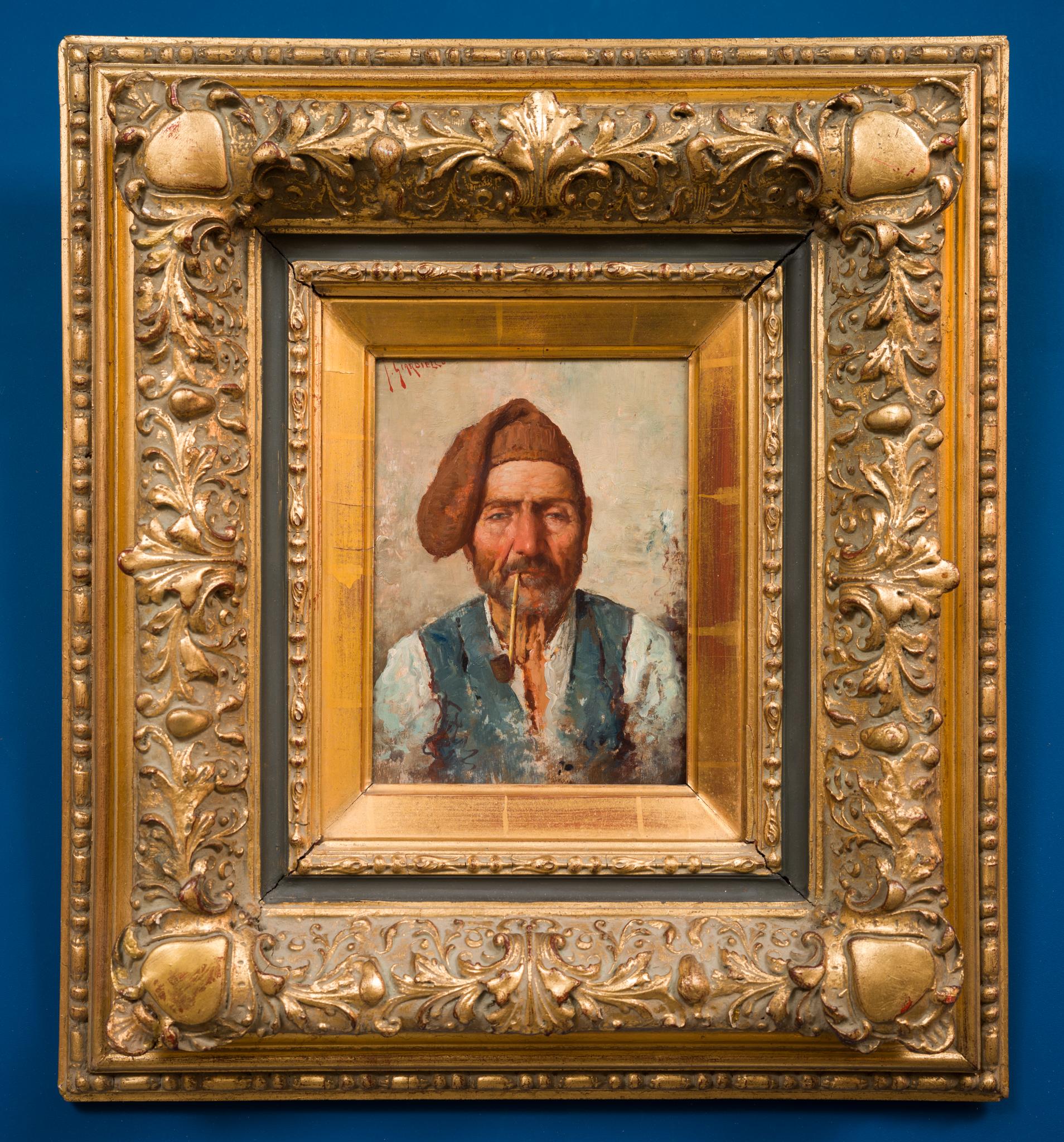 The Pipe Smoker, Portrait by Italian Artist Giuseppe Giardinello  For Sale 3