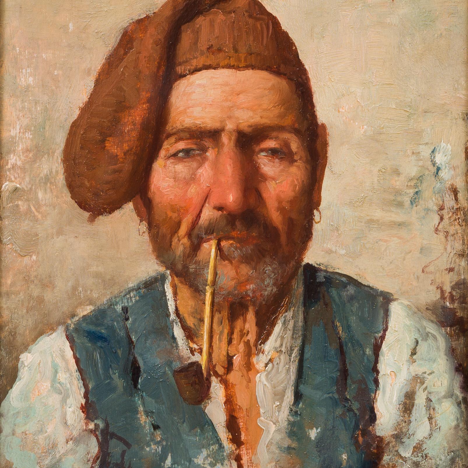 The Pipe Smoker, Portrait by Italian Artist Giuseppe Giardinello  For Sale 4