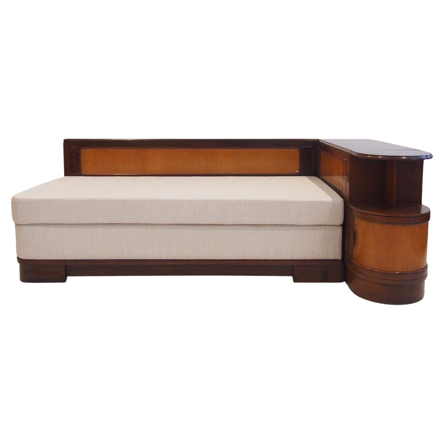Giuseppe Gibelli Midcentury Walnut Daybed with Bedside Table
