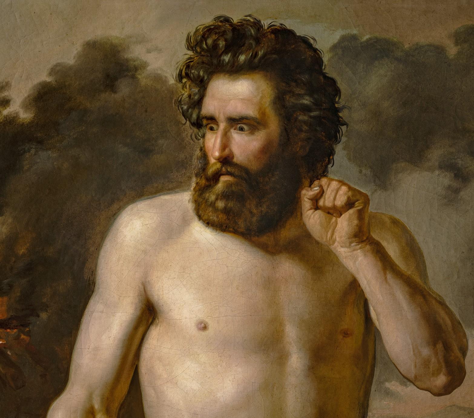 Dipinto figurativo religioso nudo maschile romanticismo italiano del XIX secolo - Nude Painting Brown di Giuseppe Giordanello
