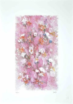 Pink Flowers - Original Lithograph by Giuseppe Giorgi - 1980s