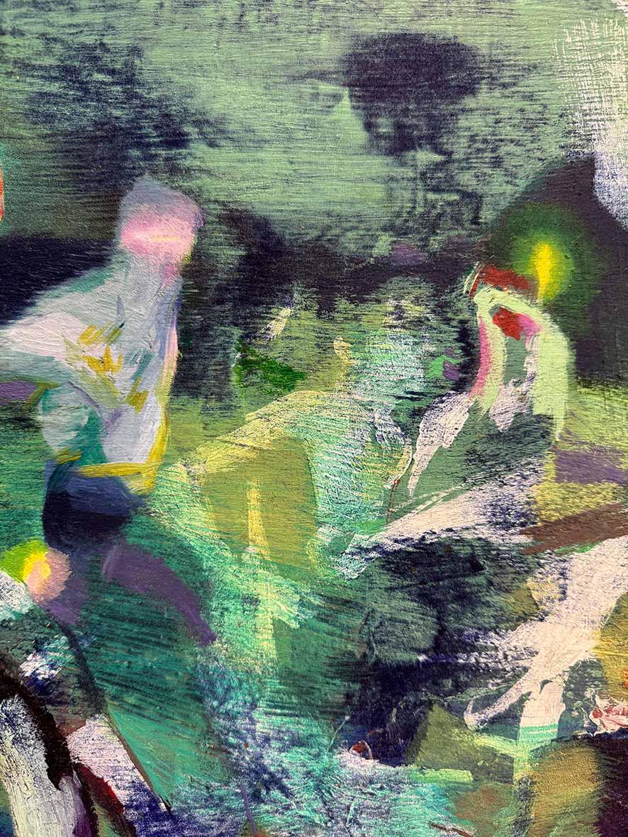 Laps cosmiques parmi points bleu pâle II - Abstrait Painting par Giuseppe Gonella