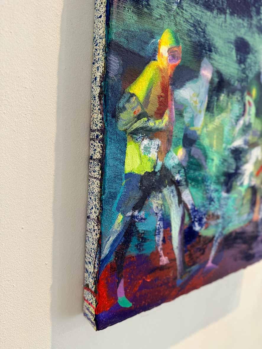 Laps cosmiques parmi points bleu pâle II - Gris Abstract Painting par Giuseppe Gonella