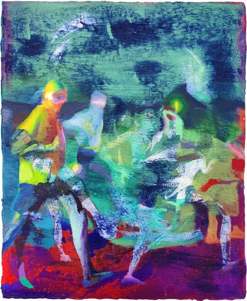Abstract Painting Giuseppe Gonella - Laps cosmiques parmi points bleu pâle II