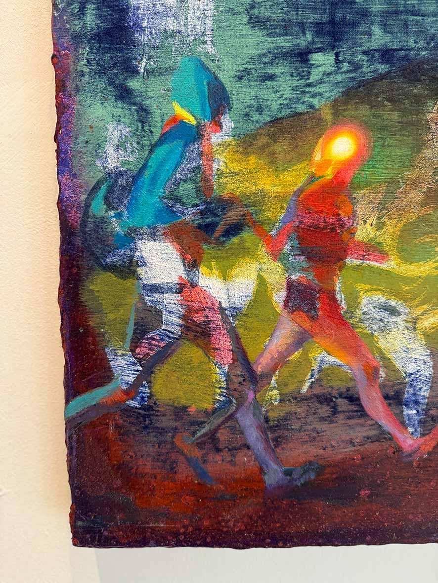 Cosmic Laps zwischen blassblauen Punkten I – Painting von Giuseppe Gonella