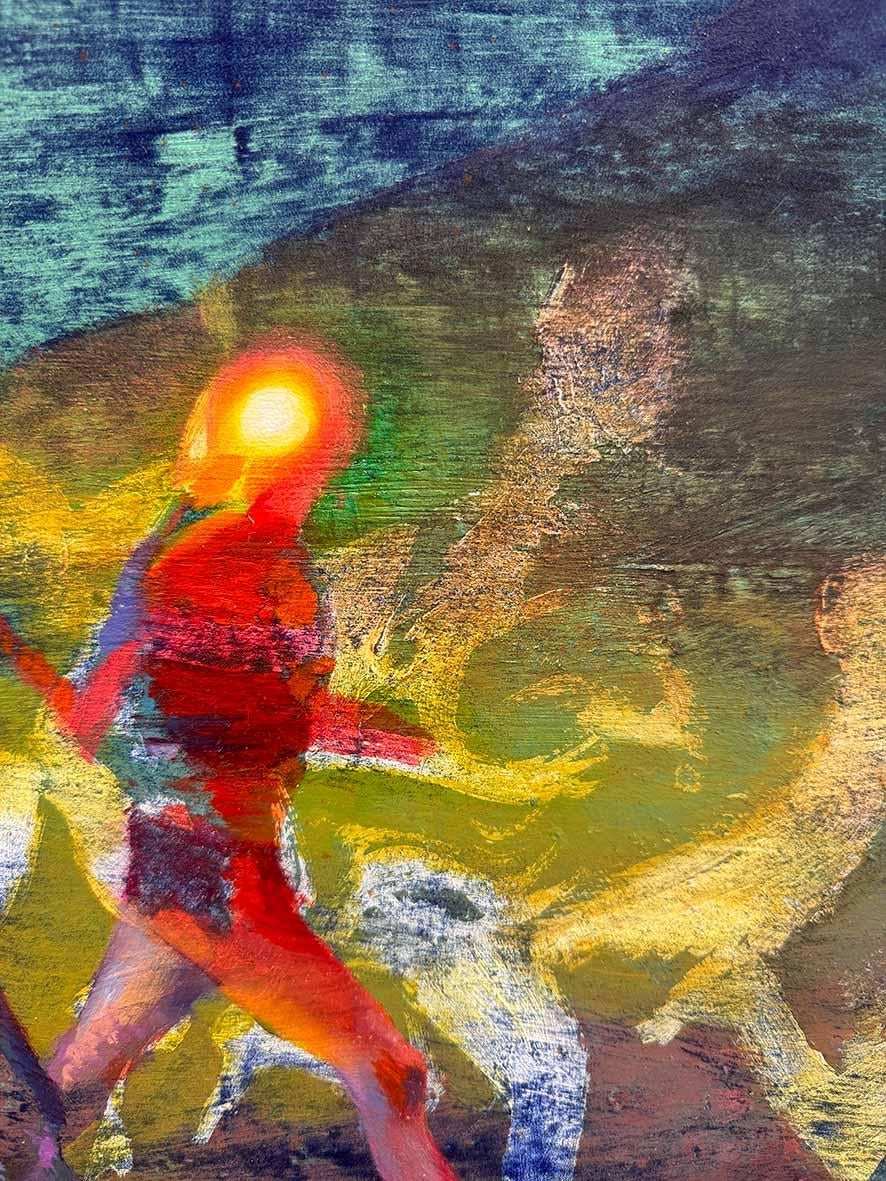 Cosmic Laps zwischen blassblauen Punkten I (Abstrakt), Painting, von Giuseppe Gonella