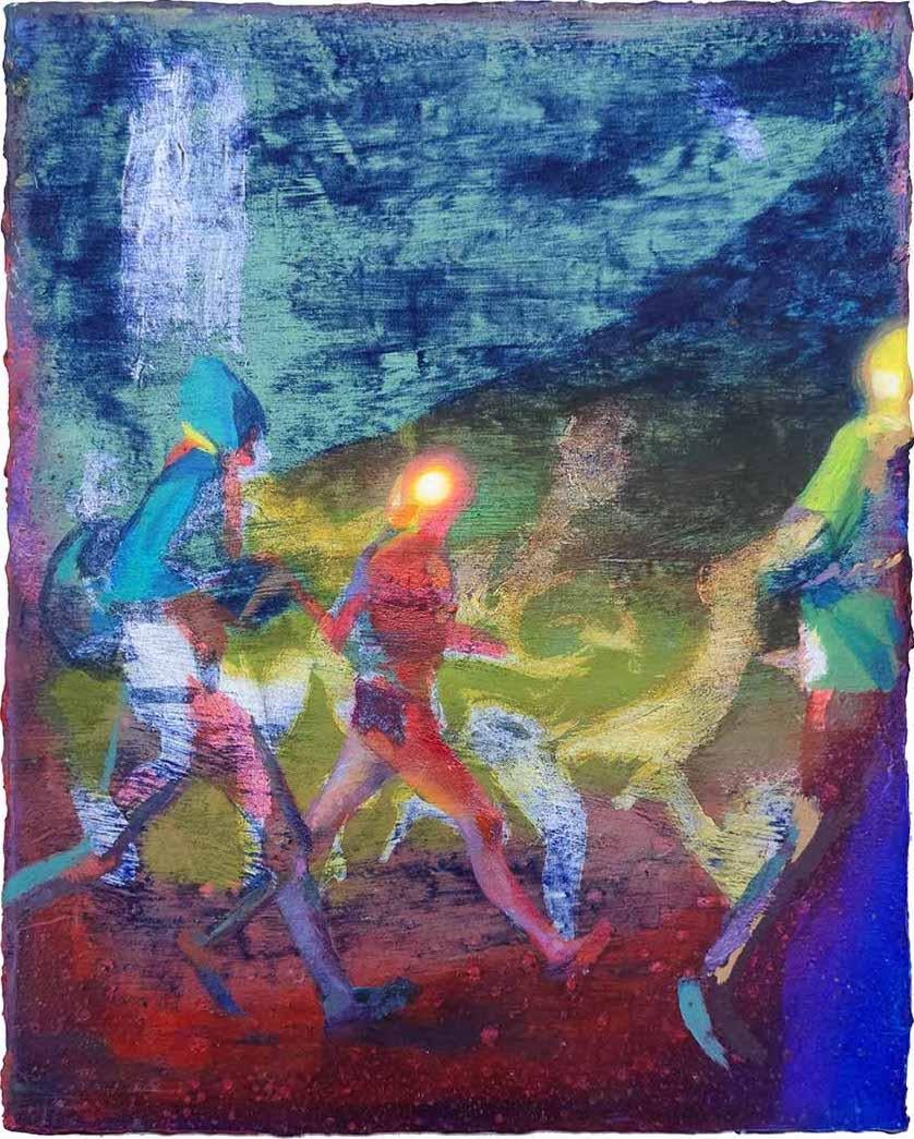 Giuseppe Gonella Abstract Painting – Cosmic Laps zwischen blassblauen Punkten I