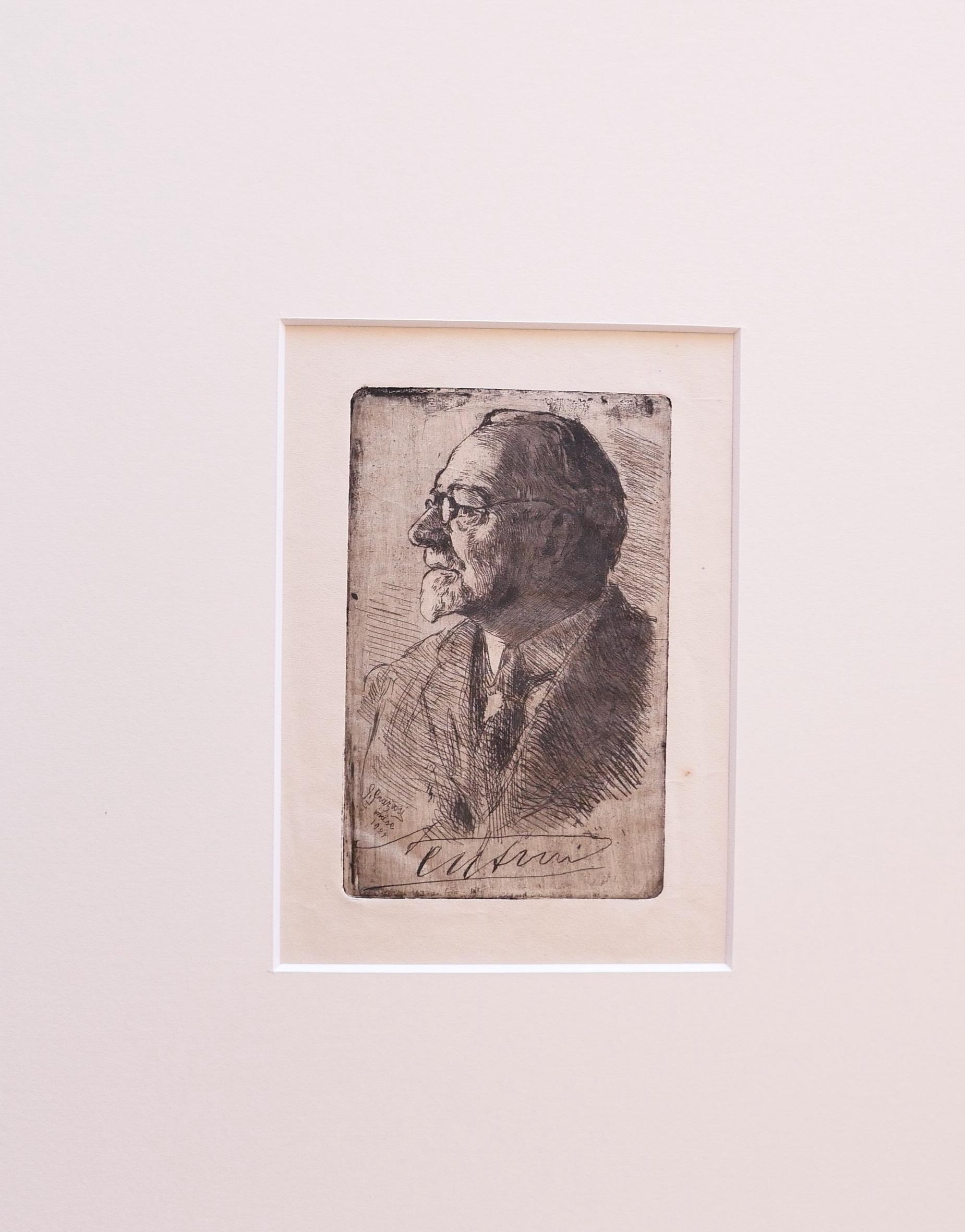 Portrait of Adolfo Venturi- Etching by Giuseppe Graziosi - 1927 For Sale 1