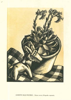 Naturaleza muerta  - Xilografía original de G. Haas-Triverio - Principios del siglo XX