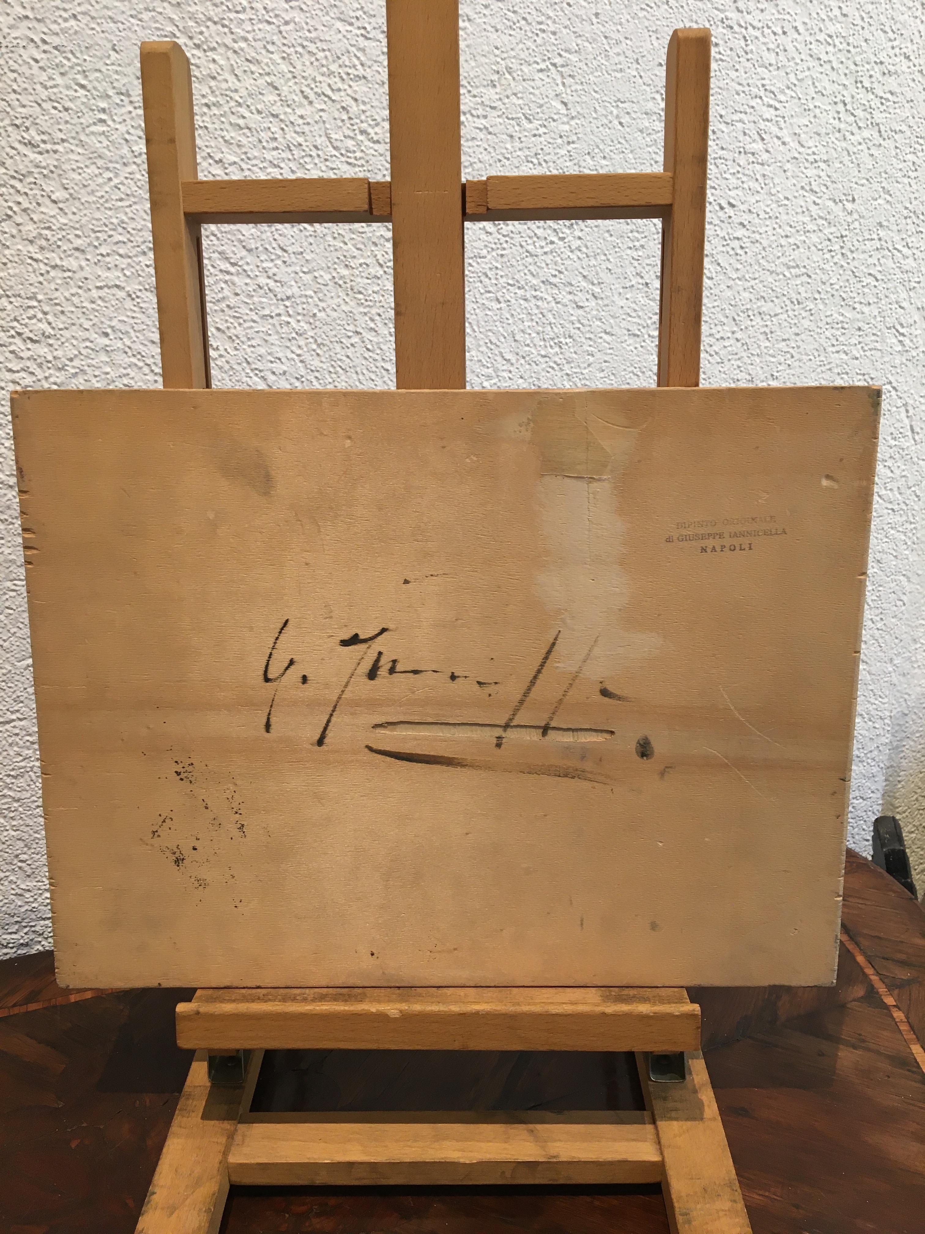 Fischerdorf und Netzreparatur – Amalfiküste 2 (Grau), Landscape Painting, von Giuseppe Iannicella