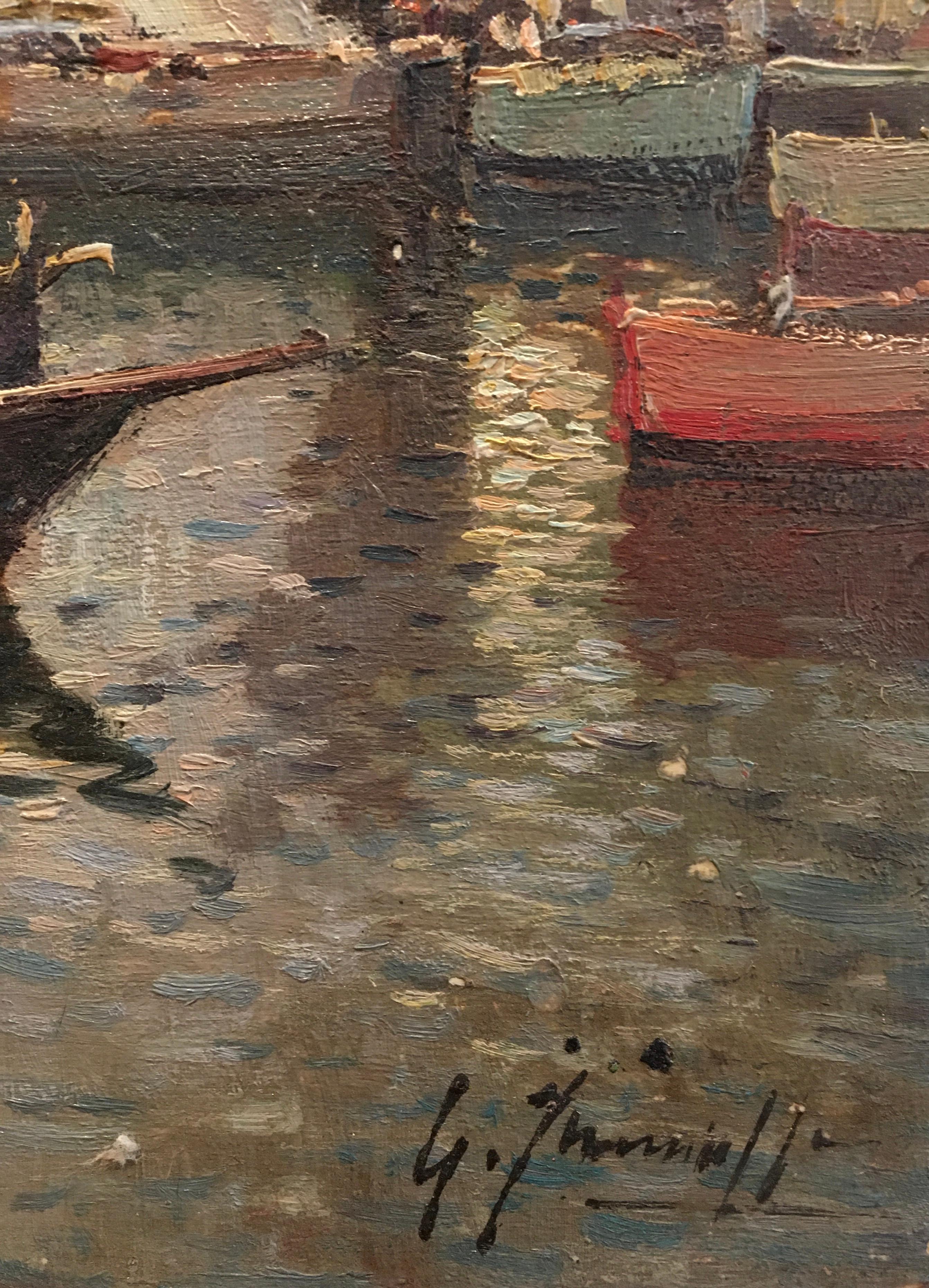 Villaggio di pescatori e riparazione delle reti - Costiera Amalfitana - Painting Scuola italiana di Giuseppe Iannicella
