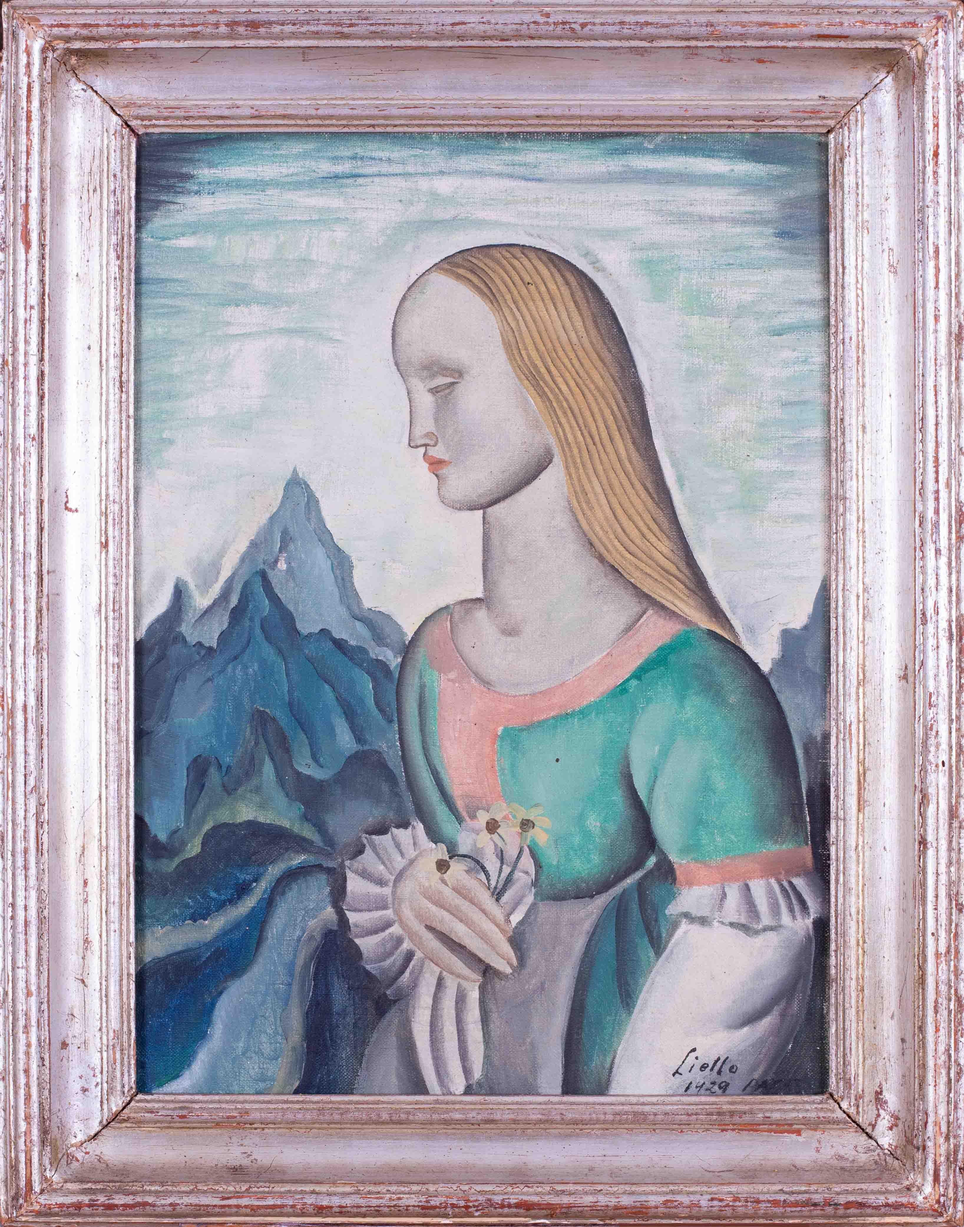 Giuseppe (John) Liello Figurative Painting - 1929 art deco Oil painting of a lady by Italian / American artist Liello