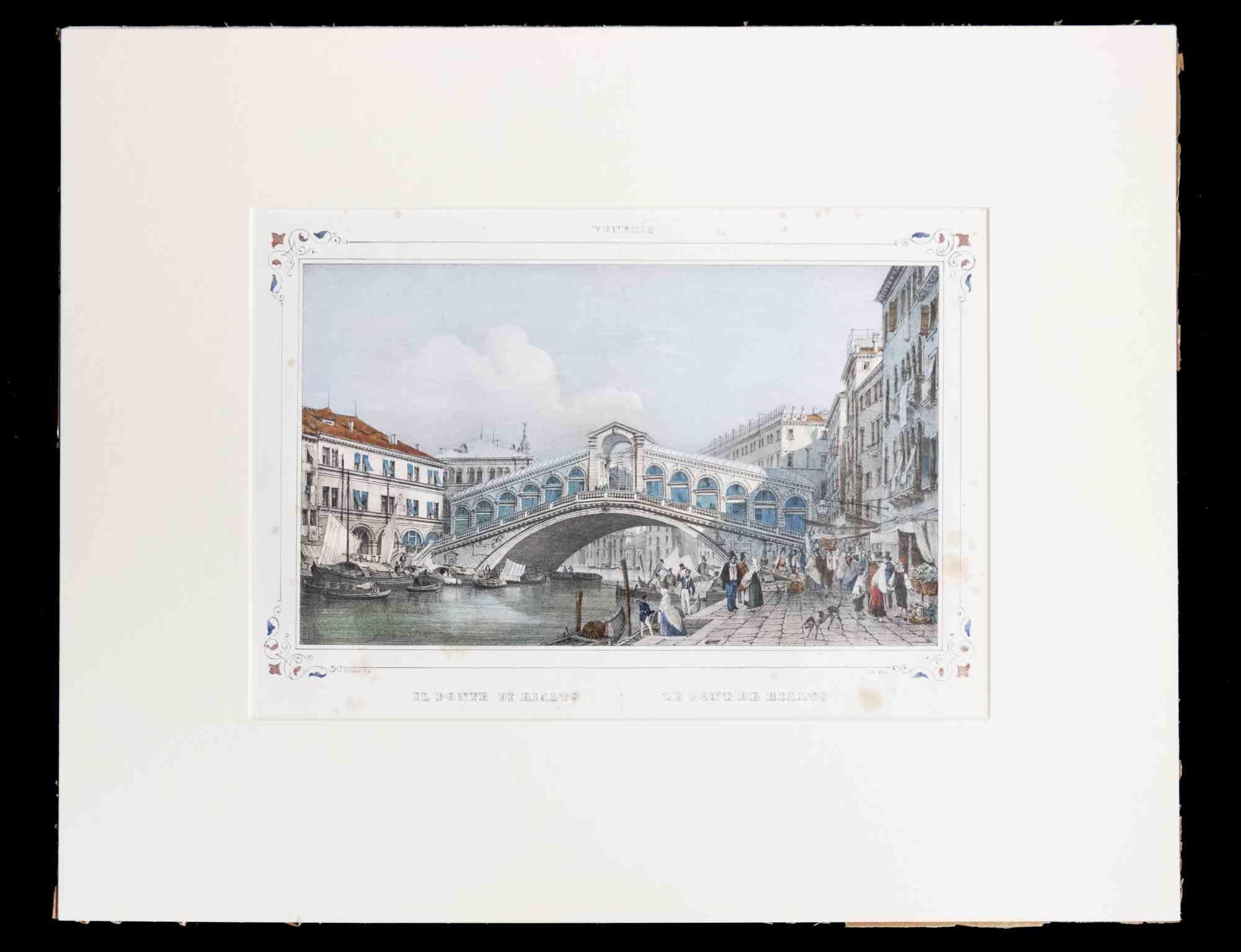 The Rialto Bridge - Lithograph by Giuseppe Kier - 19th Century For Sale 1