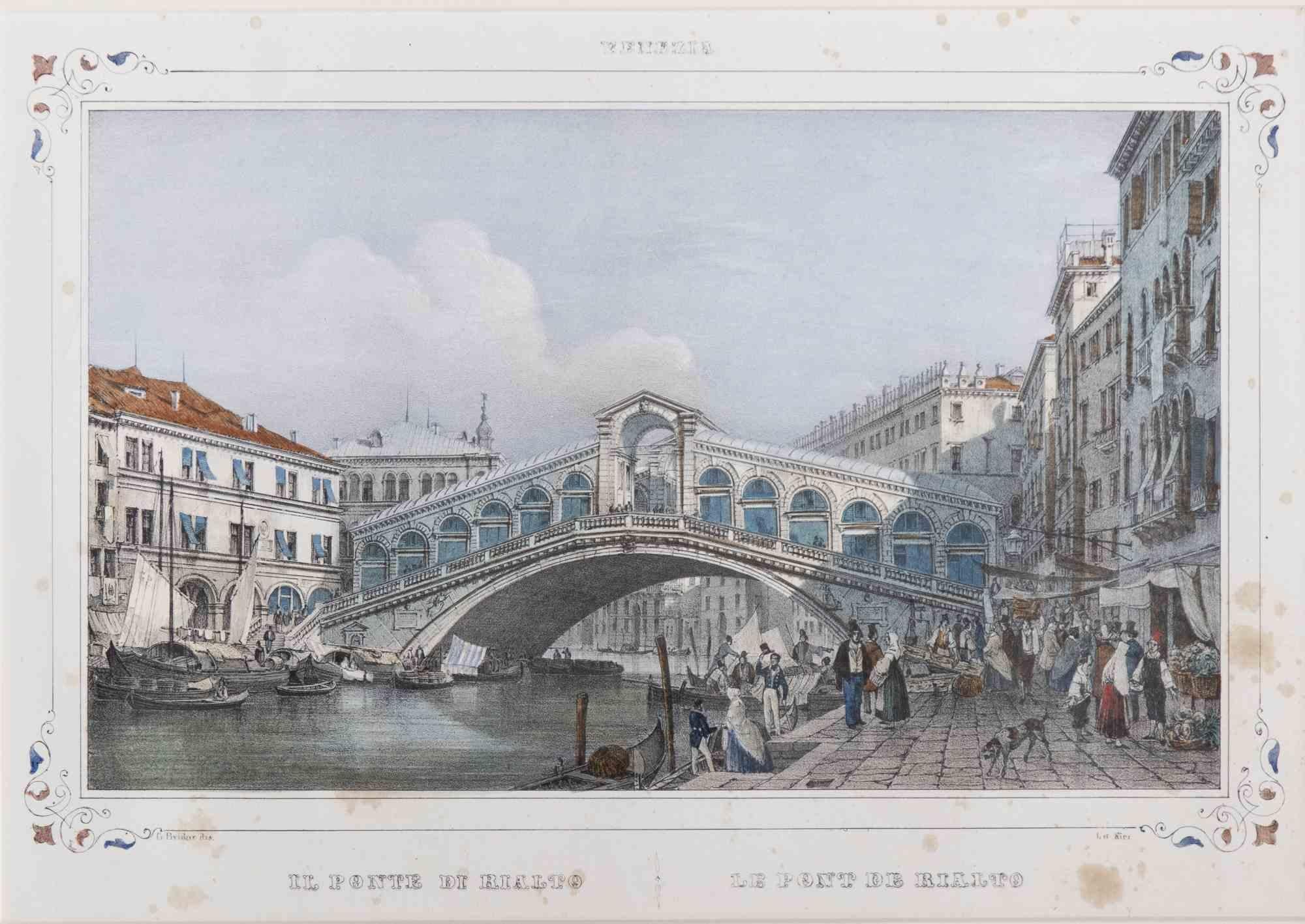 The Rialto Bridge is an original artwork realized in the mid 19th century by Giuseppe Kier.

Mixed colored lithograph.

Framed.

Good conditions except for some stains.

 A beautiful old view of this beautiful italian city.