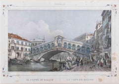 Die Rialtobrücke – Lithographie von Giuseppe Kier – 19. Jahrhundert