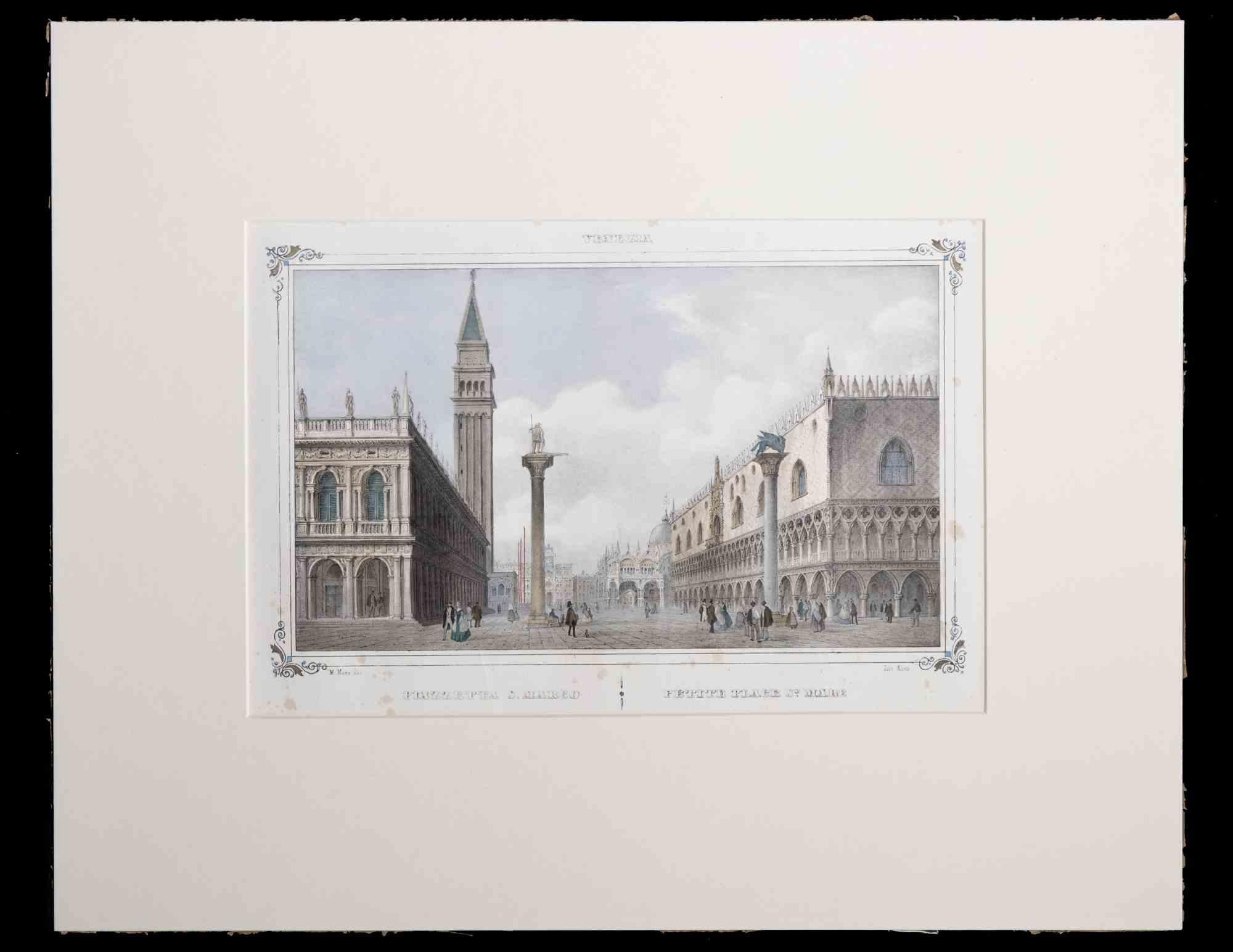 Venice, St. Mark's square - Lithograph by Giuseppe Kier - 19th Century For Sale 1