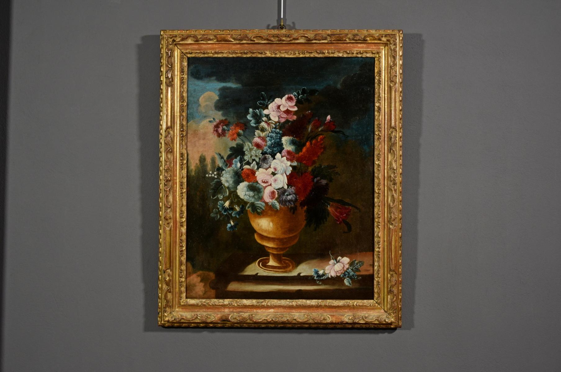 Giuseppe Lavagna, Italian Oil on Canvas Still Life with Vase and Flower 6