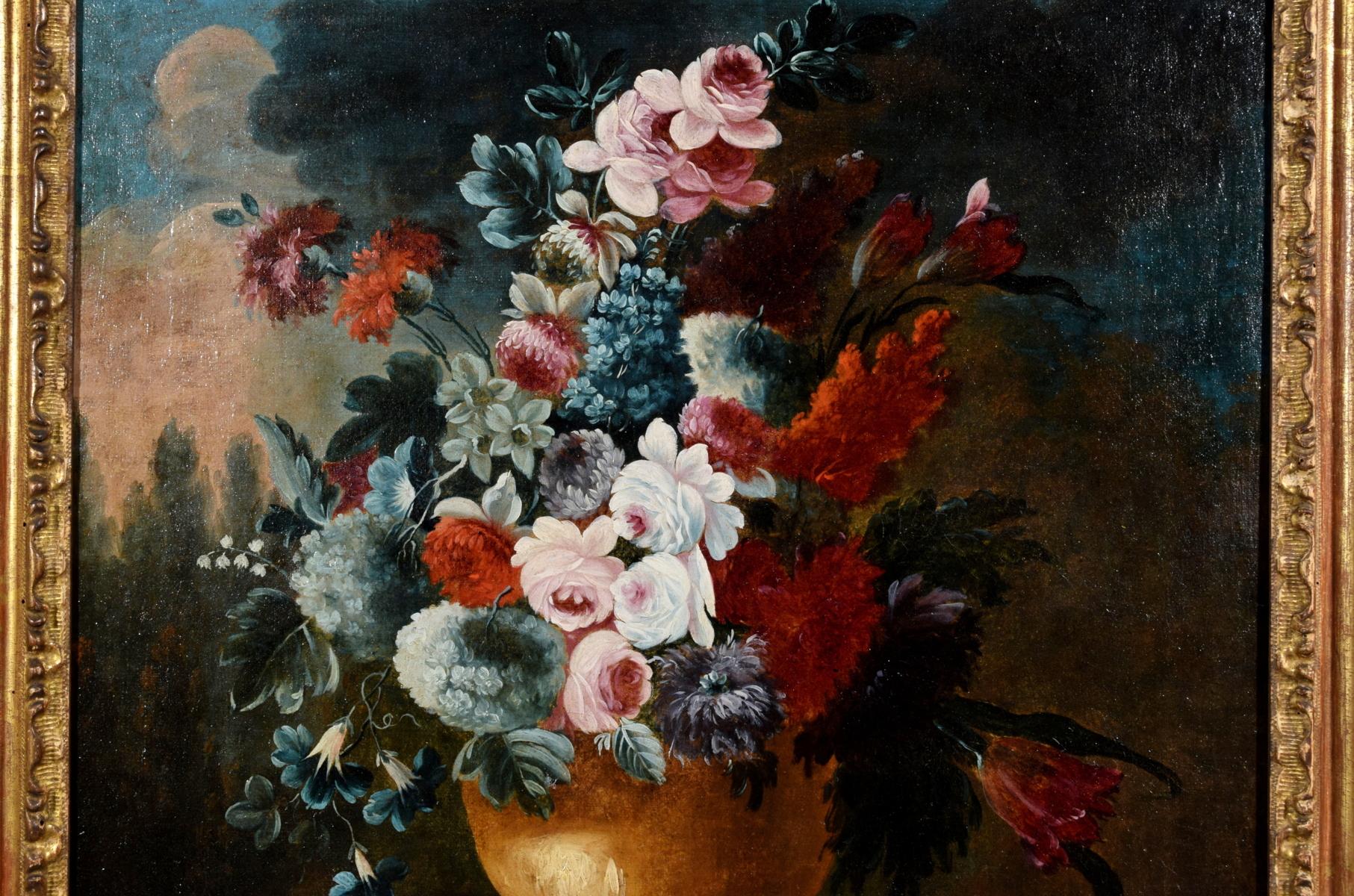 Painted Giuseppe Lavagna, Italian Oil on Canvas Still Life with Vase and Flower