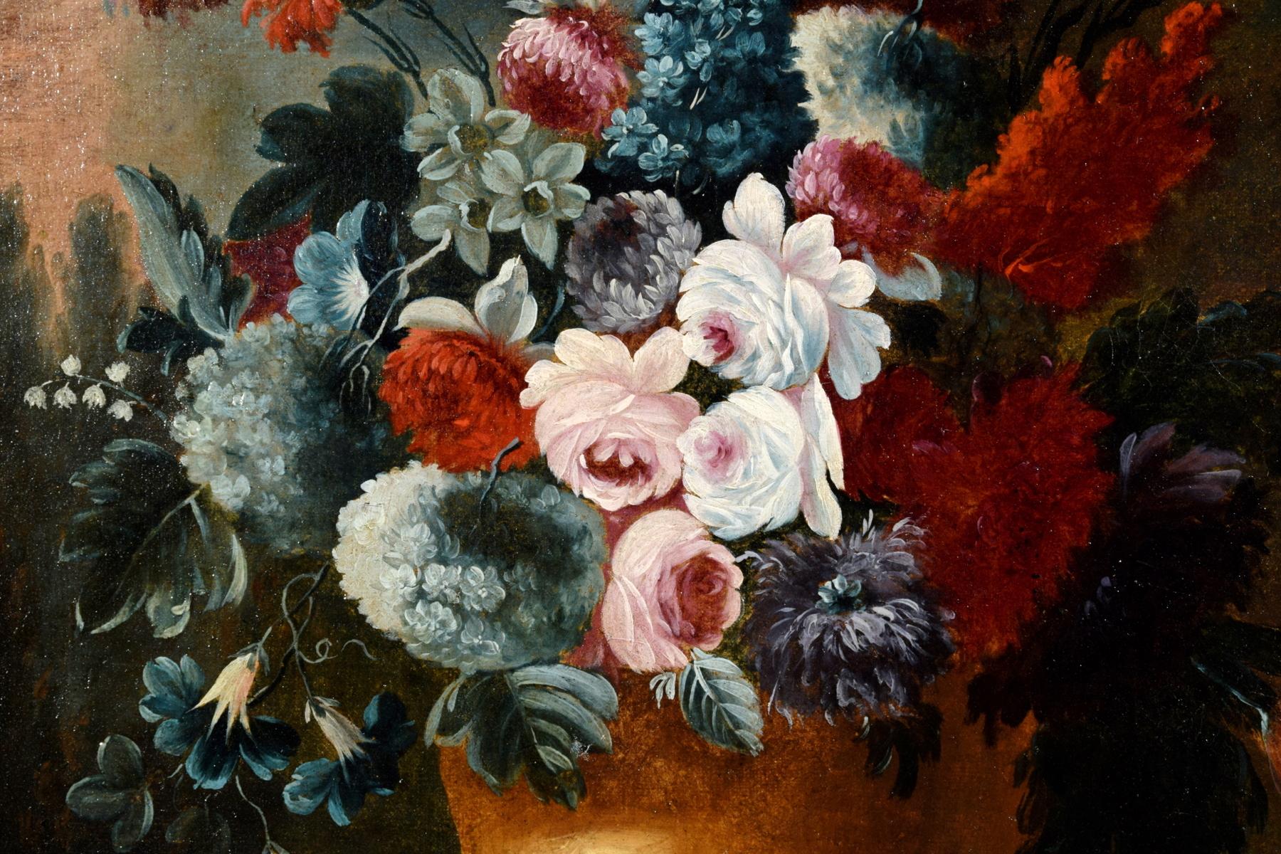 17th Century Giuseppe Lavagna, Italian Oil on Canvas Still Life with Vase and Flower