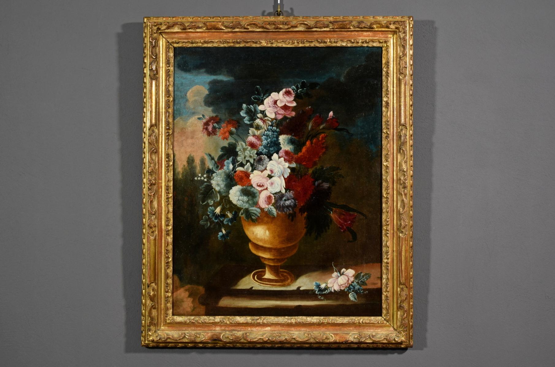 Giuseppe Lavagna, Italian Oil on Canvas Still Life with Vase and Flower 1