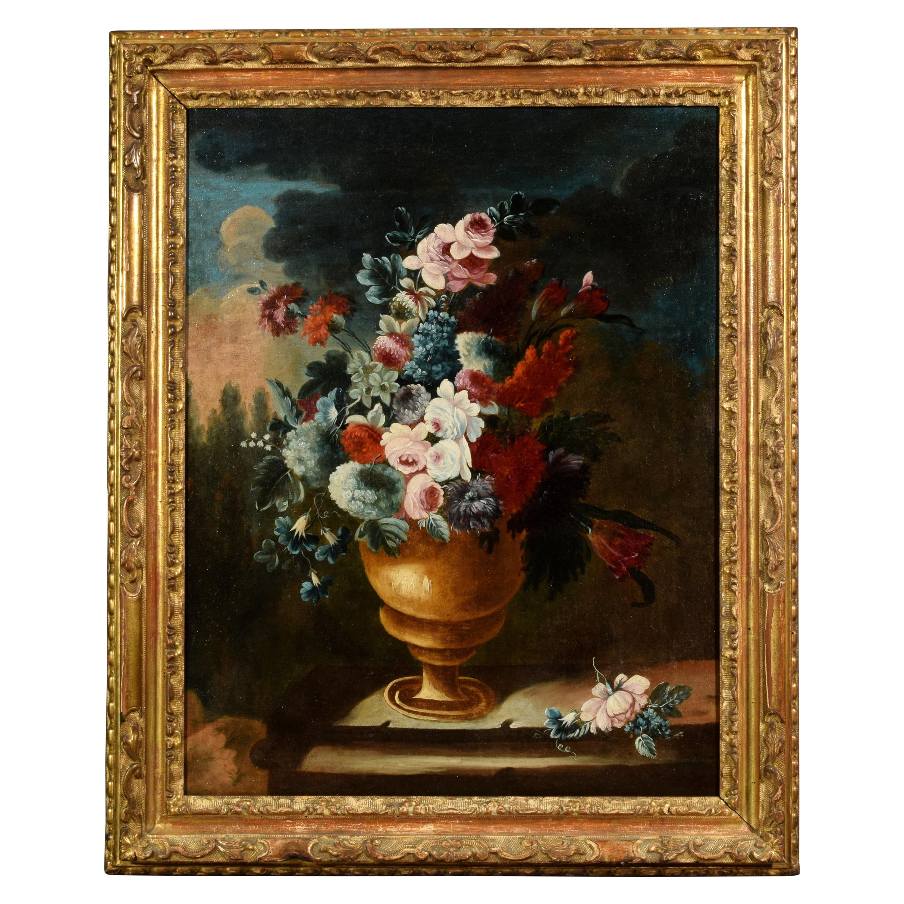 Giuseppe Lavagna, Italian Oil on Canvas Still Life with Vase and Flower