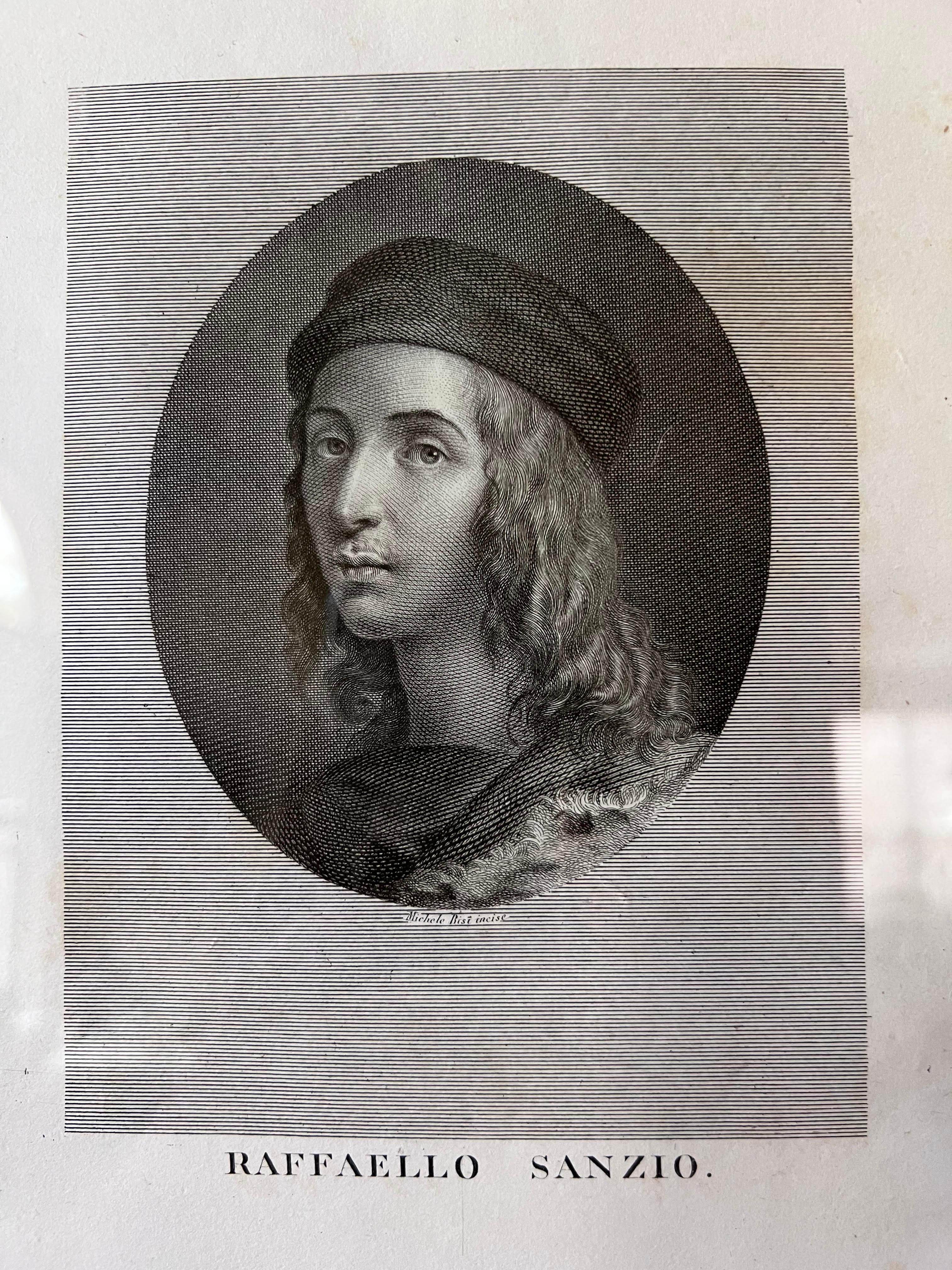 Ein Paar Gravuren von Raffael und Michelangelo aus dem frühen 19. Jahrhundert (Grau), Portrait Print, von Giuseppe Longhi 