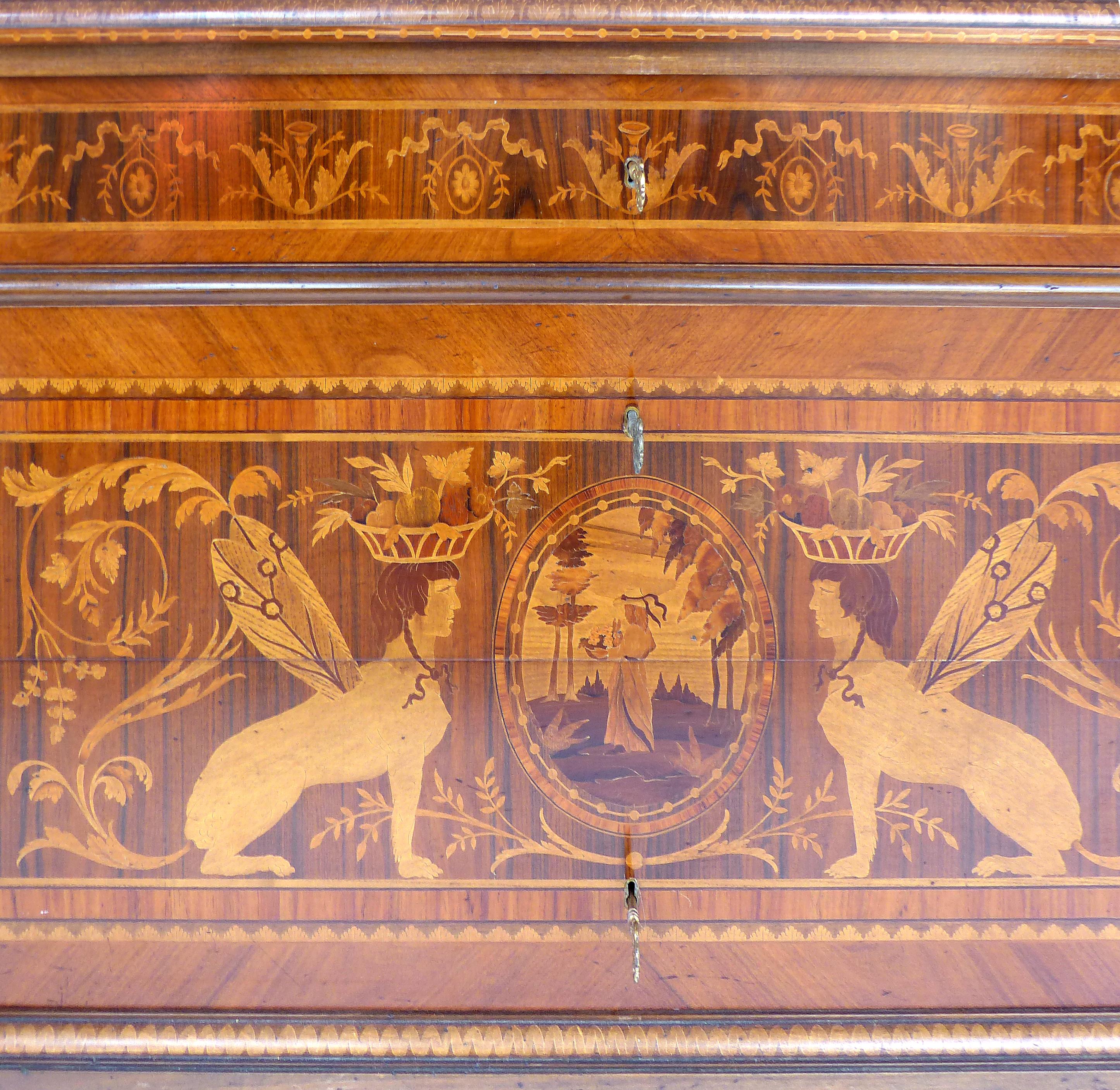 Wood Giuseppe Maggiolini Neoclassical Marquetry Chest of Drawers, Italy, circa 1960 For Sale